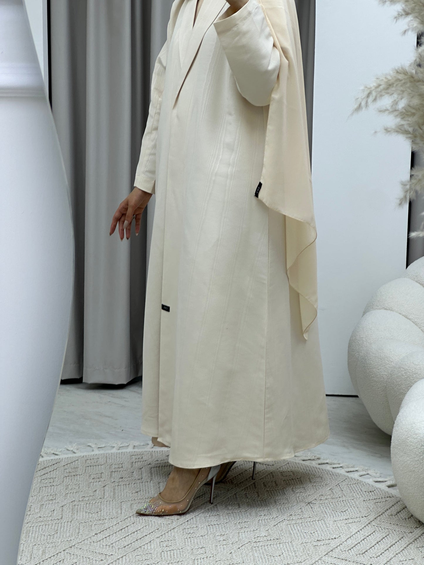 C RTW Premium Jacquard Cream Winter Coat Abaya Set