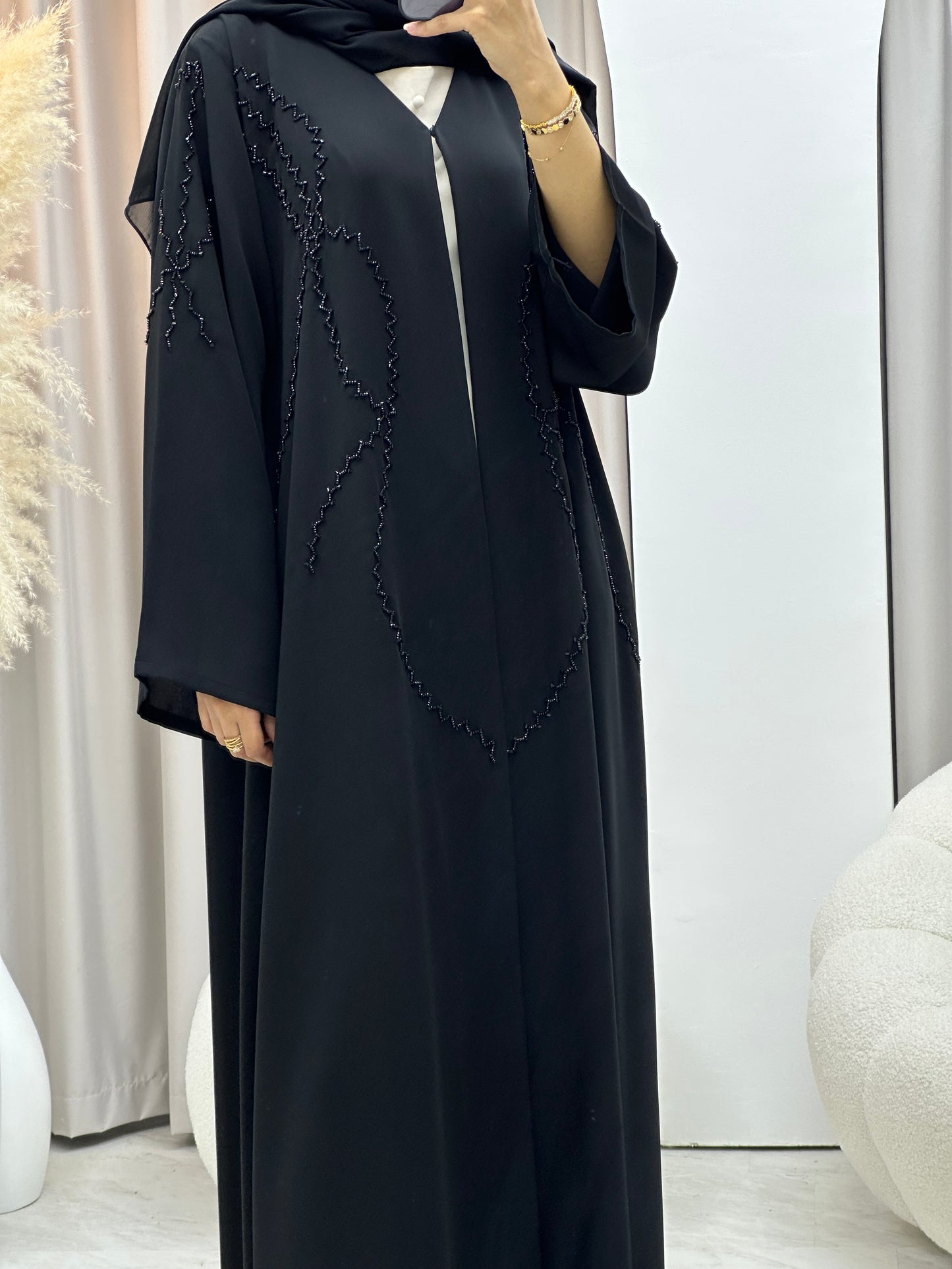 C 0414 Black Beaded Abaya