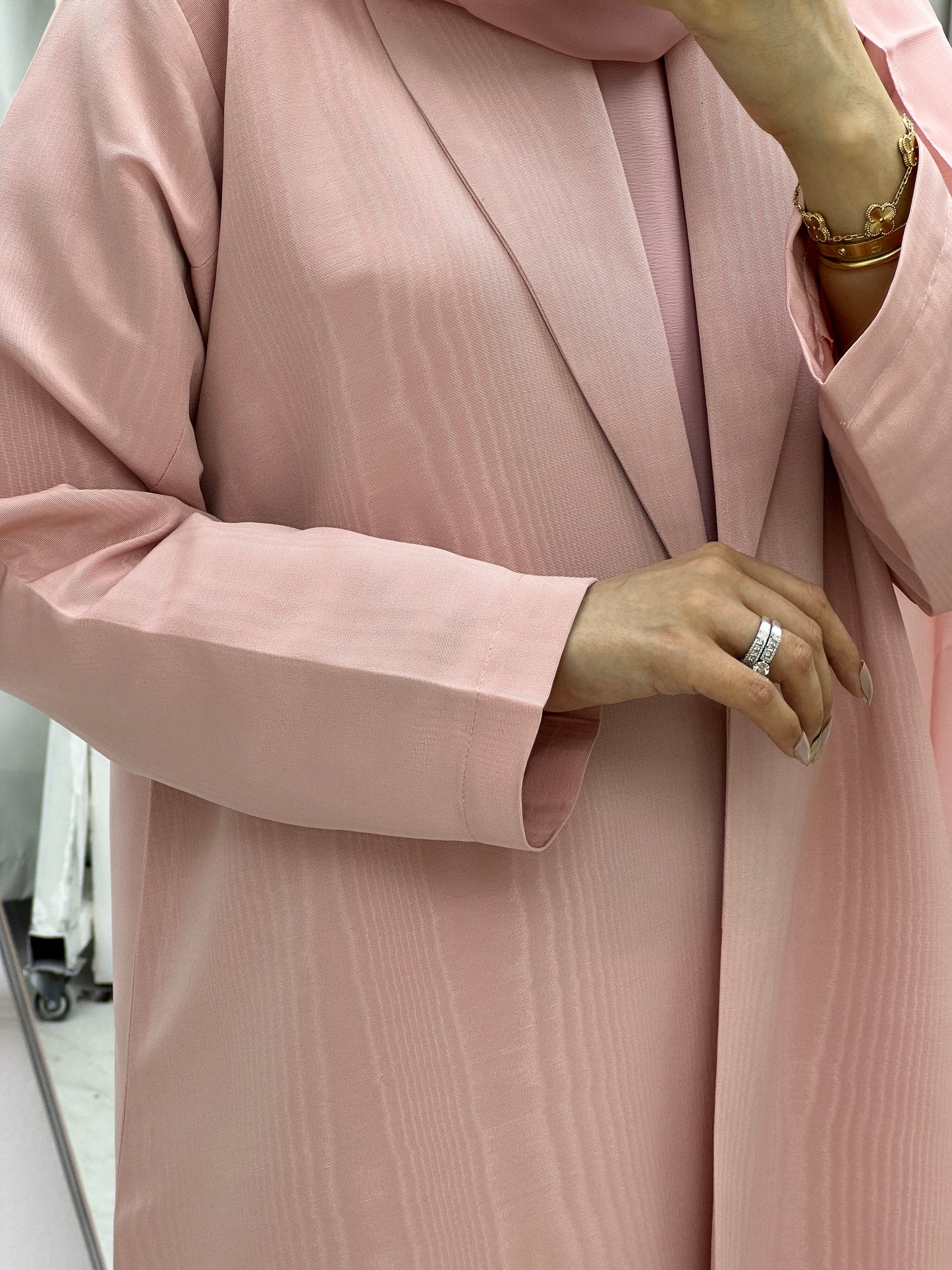 C Premium Jacquard Pink Winter Coat Abaya Set
