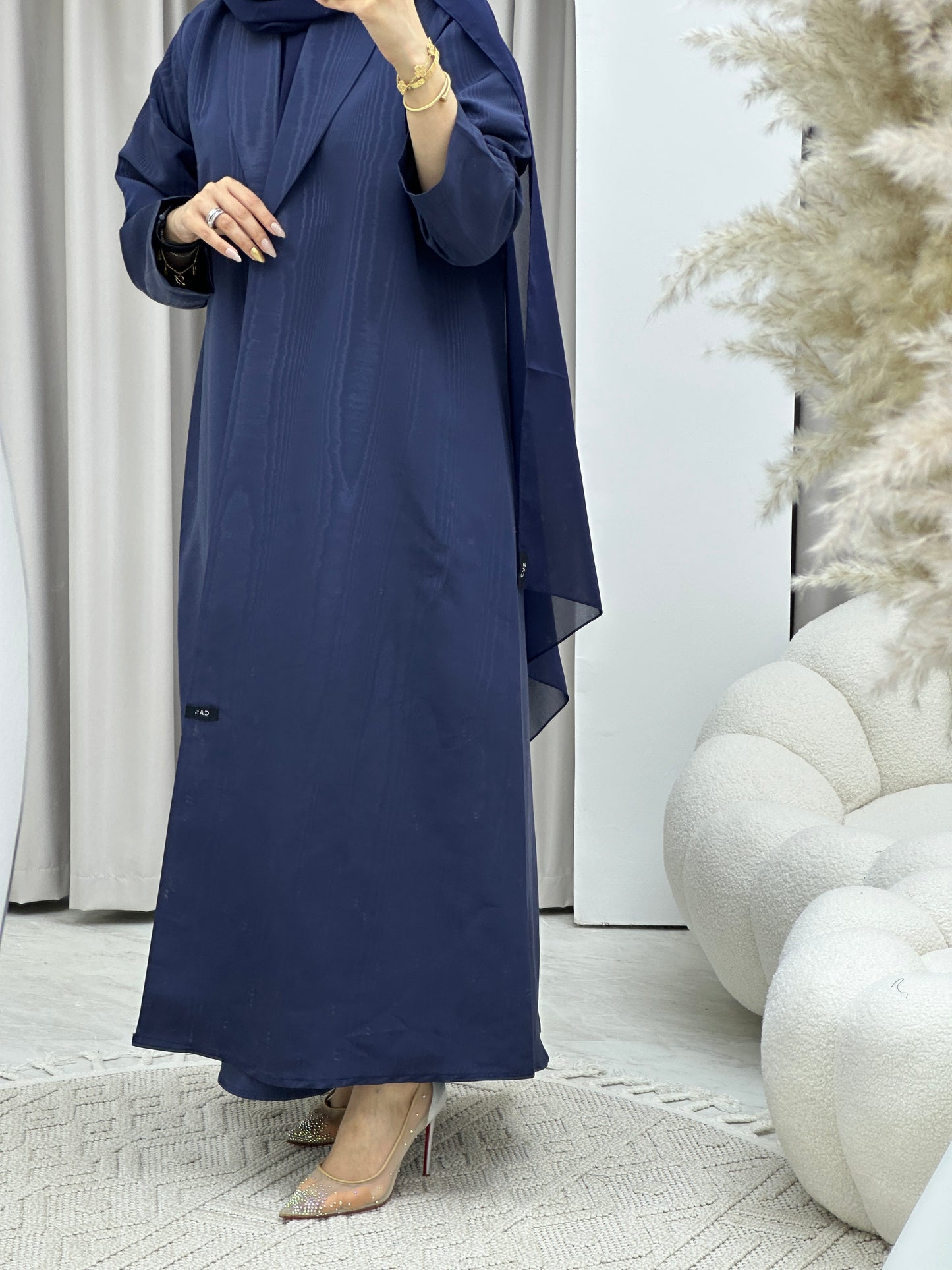 C Premium Jacquard Blue Winter Coat Abaya Set
