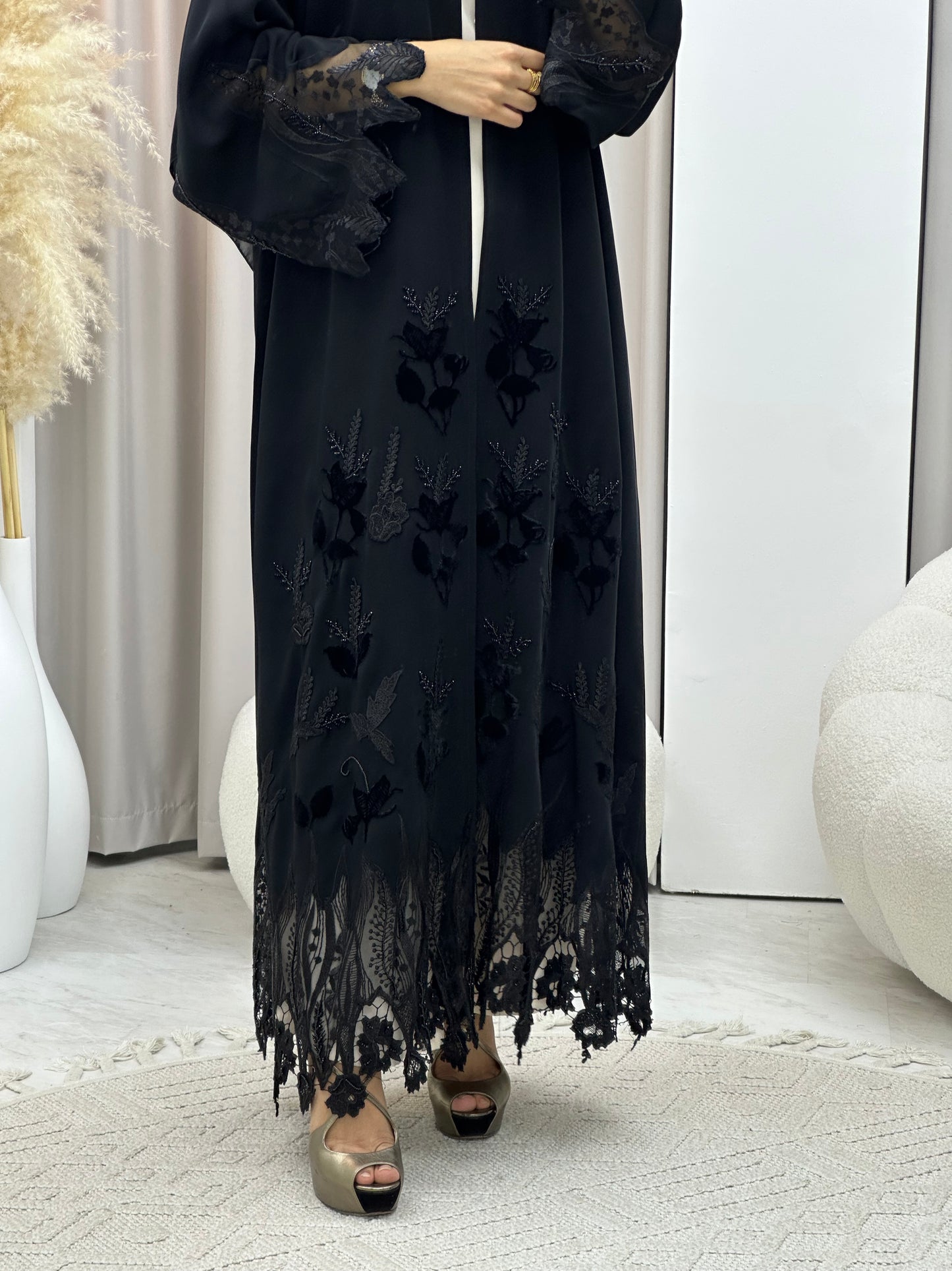 C 0416 Black Lace Abaya