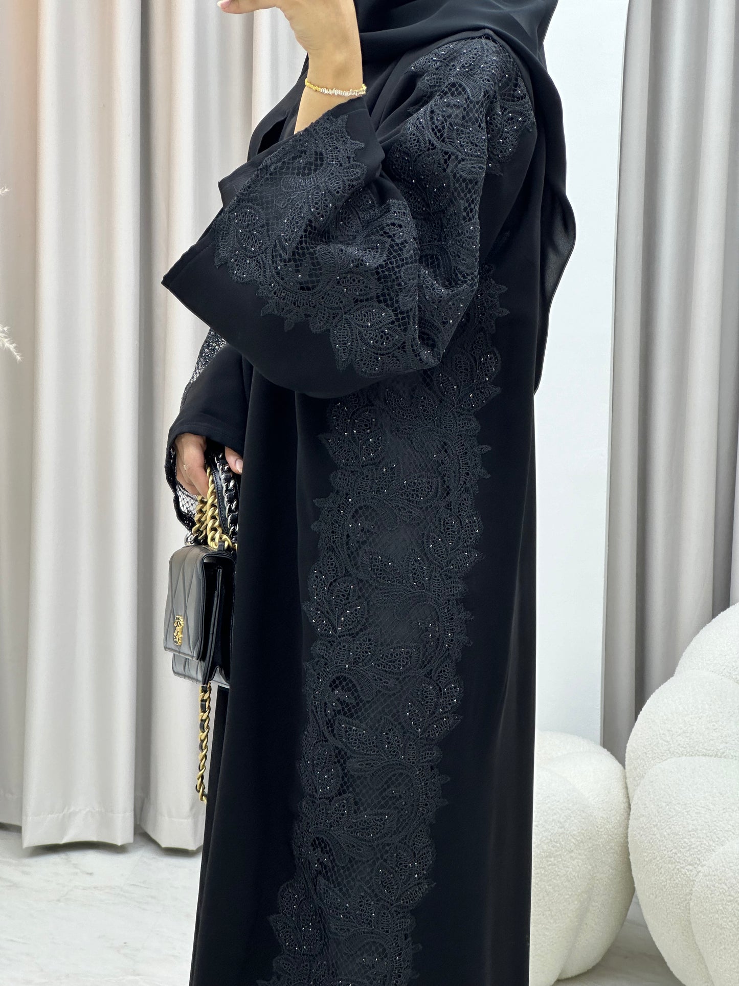 C 0223-02 Black Lace Abaya