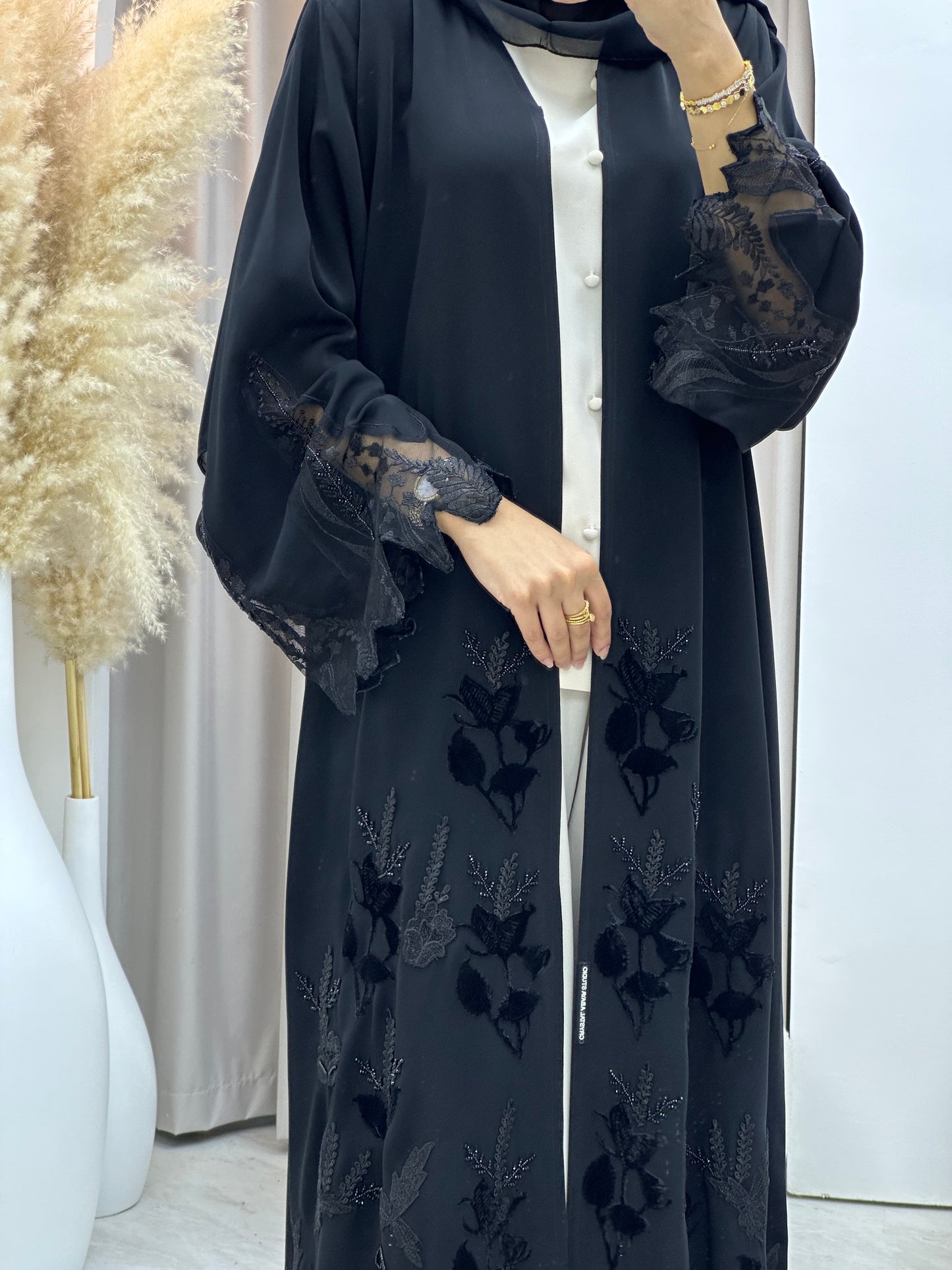 C 0416 Black Lace Abaya