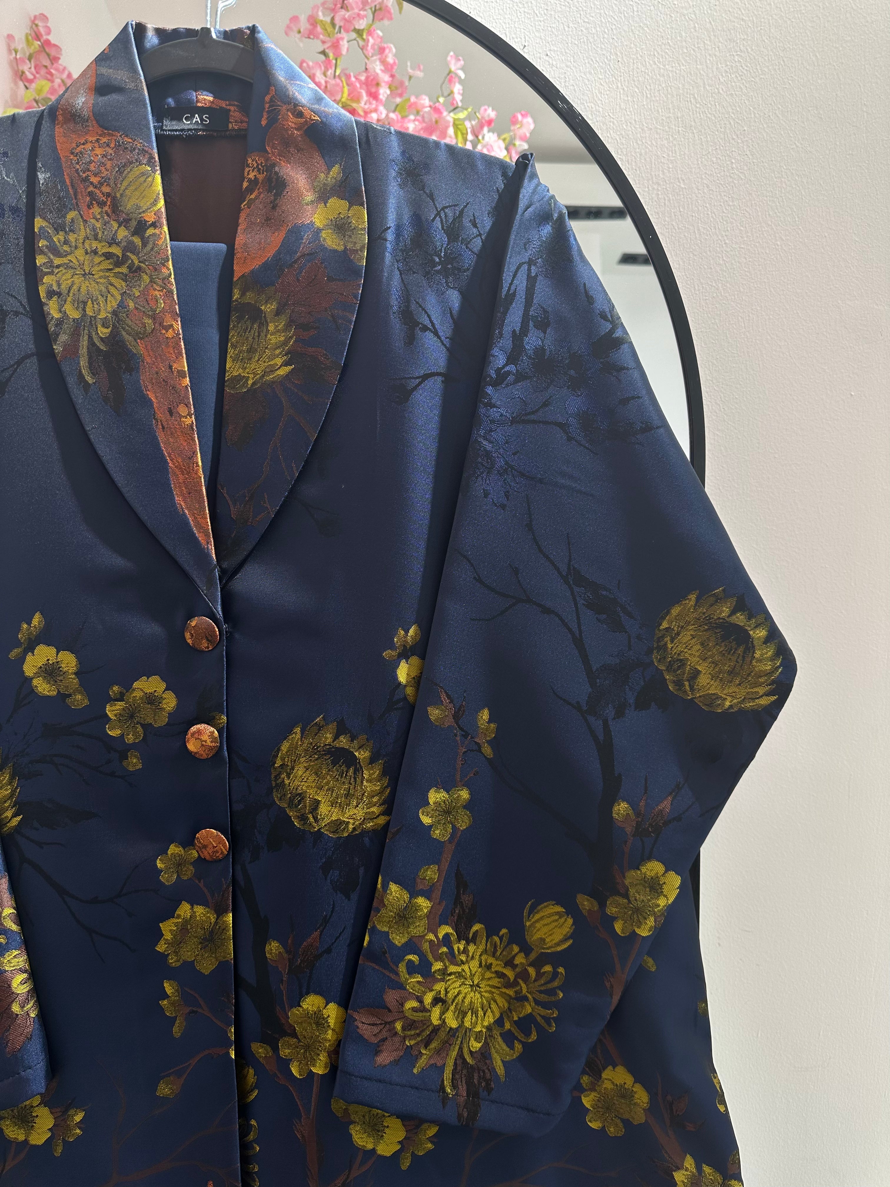C 1357-06 Blue Peacock Printed Abaya