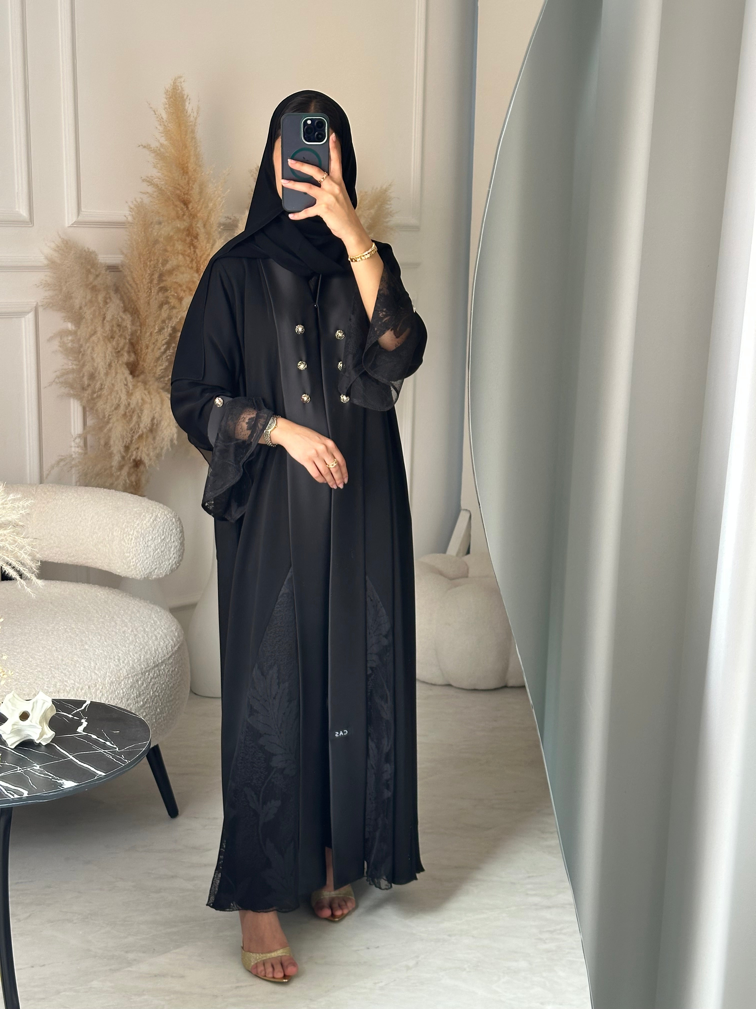 C 0934 Black Dantel Eid Abaya