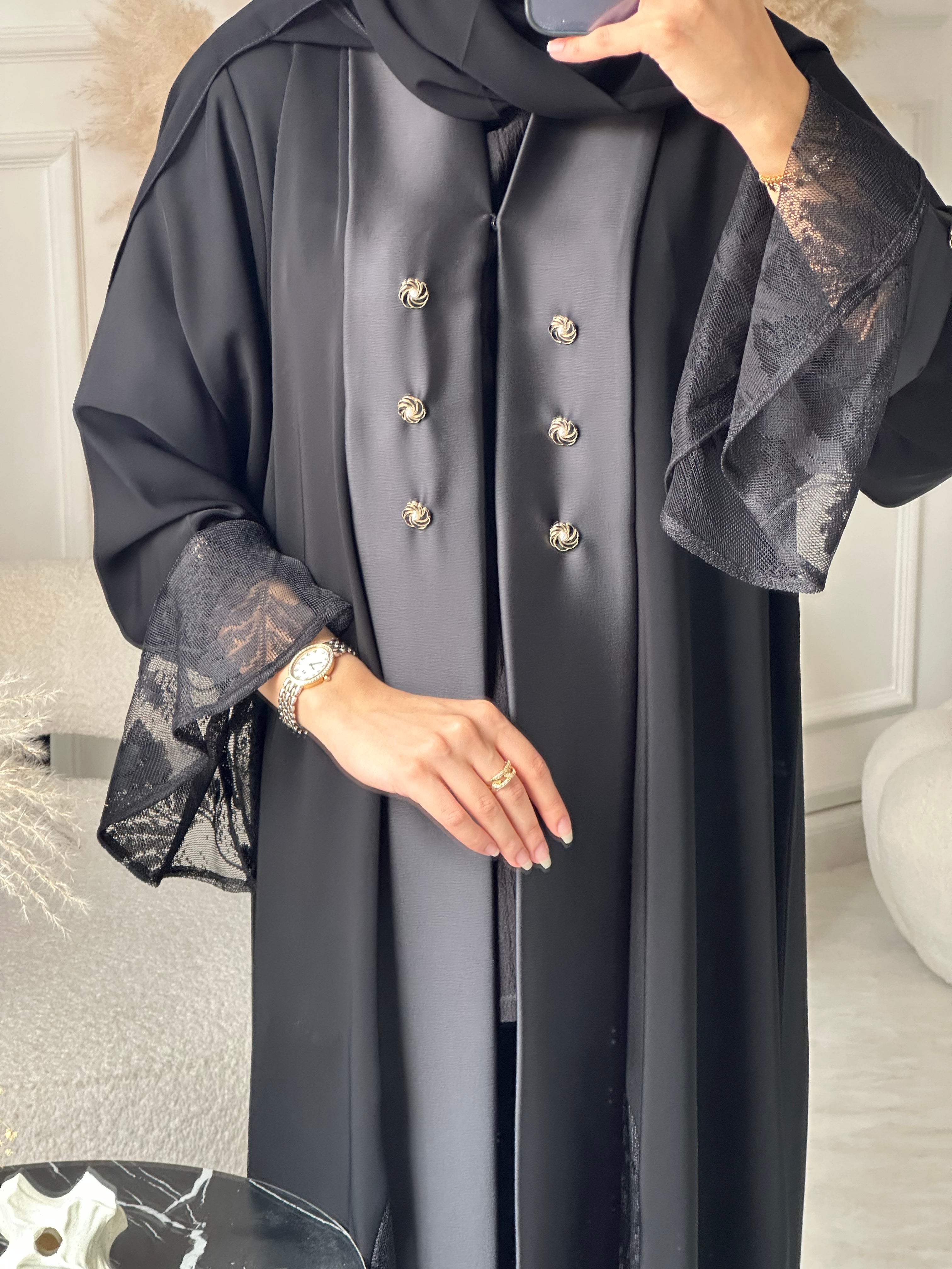 C 0934 Black Dantel Eid Abaya
