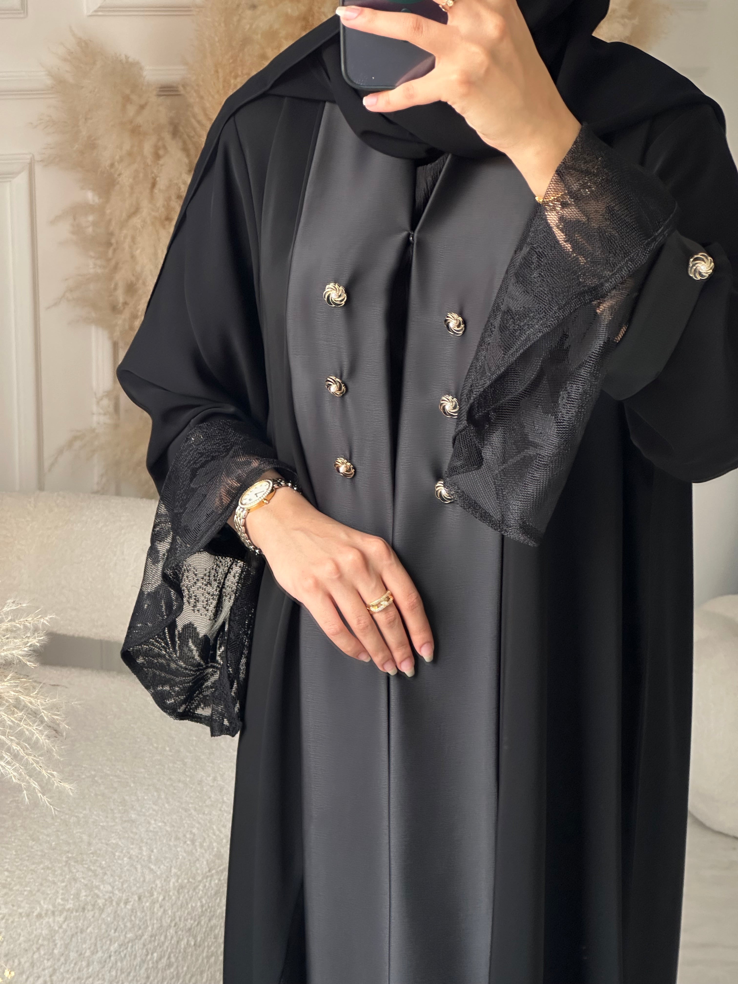 C 0934 Black Dantel Eid Abaya