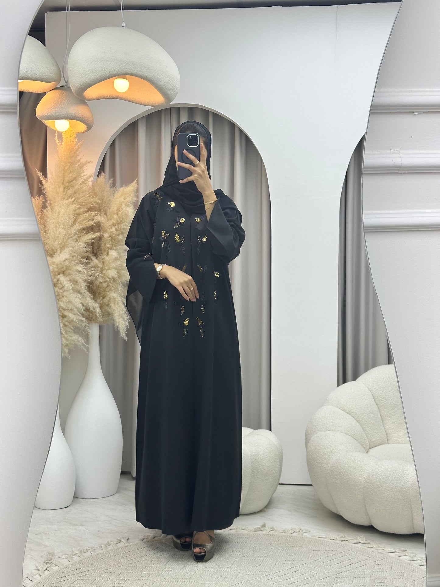 C 0429 Black Gold Beaded Abaya