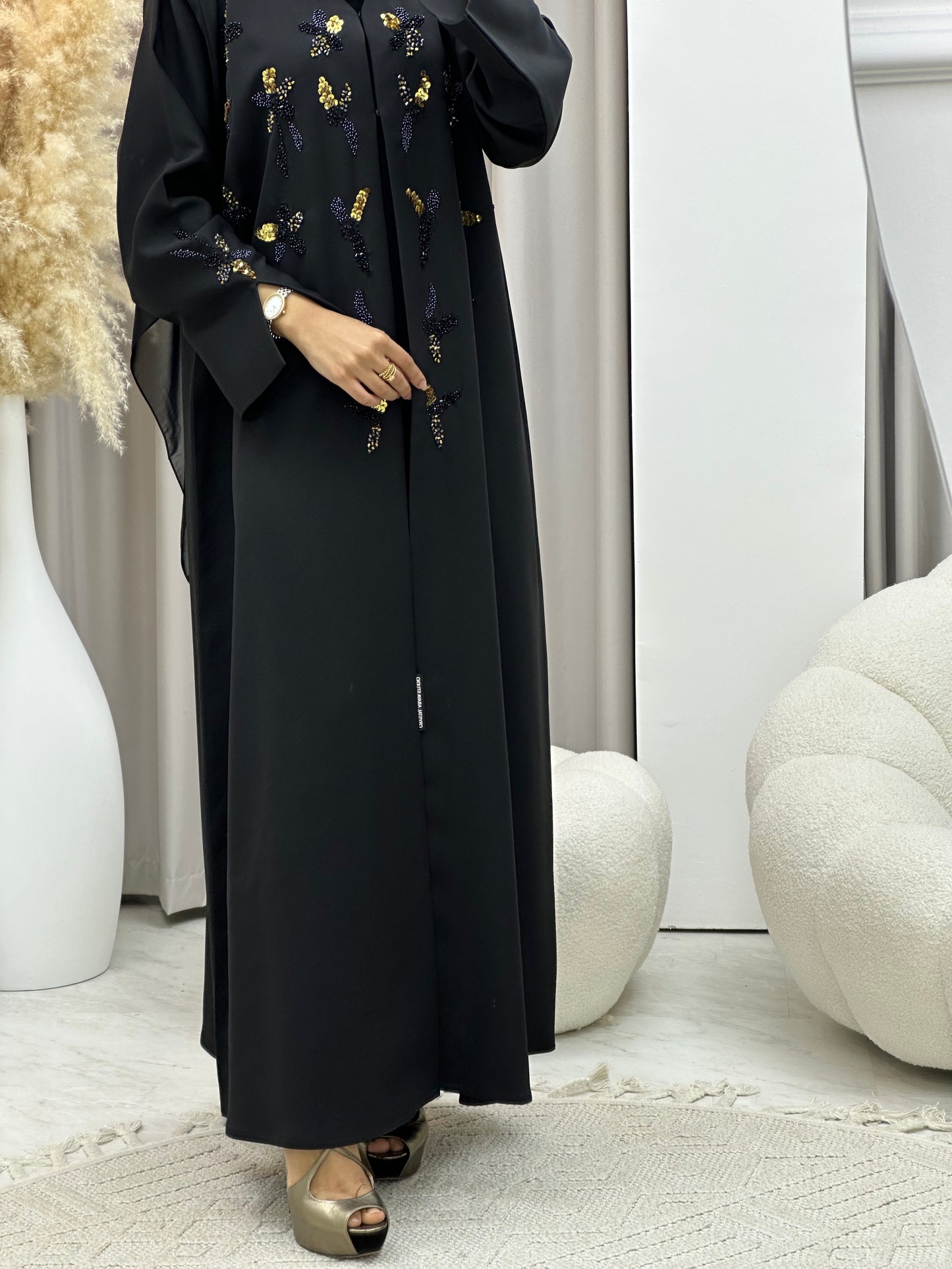 C 0429 Black Gold Beaded Abaya