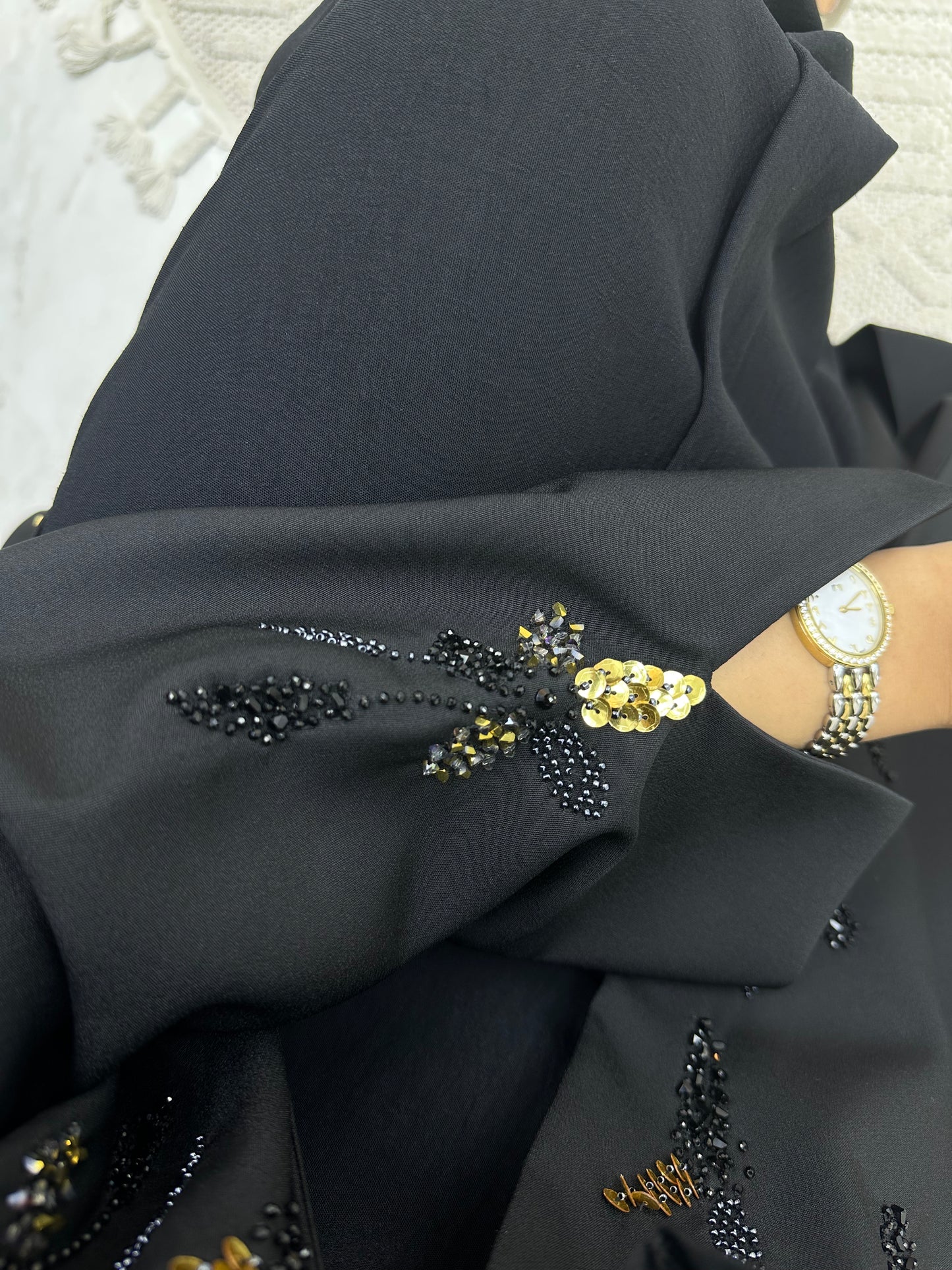 C 0429 Black Gold Beaded Abaya