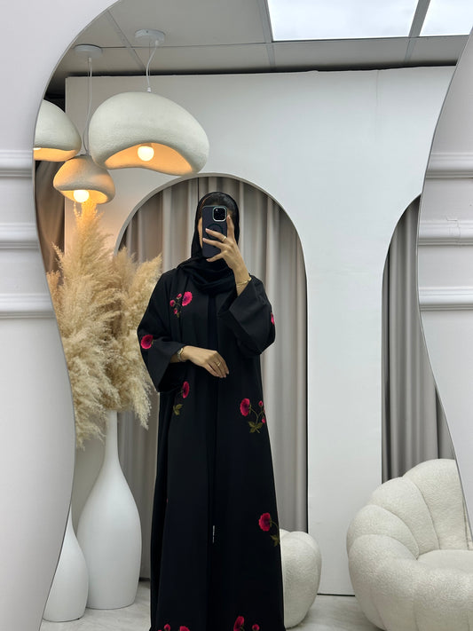 C 0434 Black Pink Floral Abaya