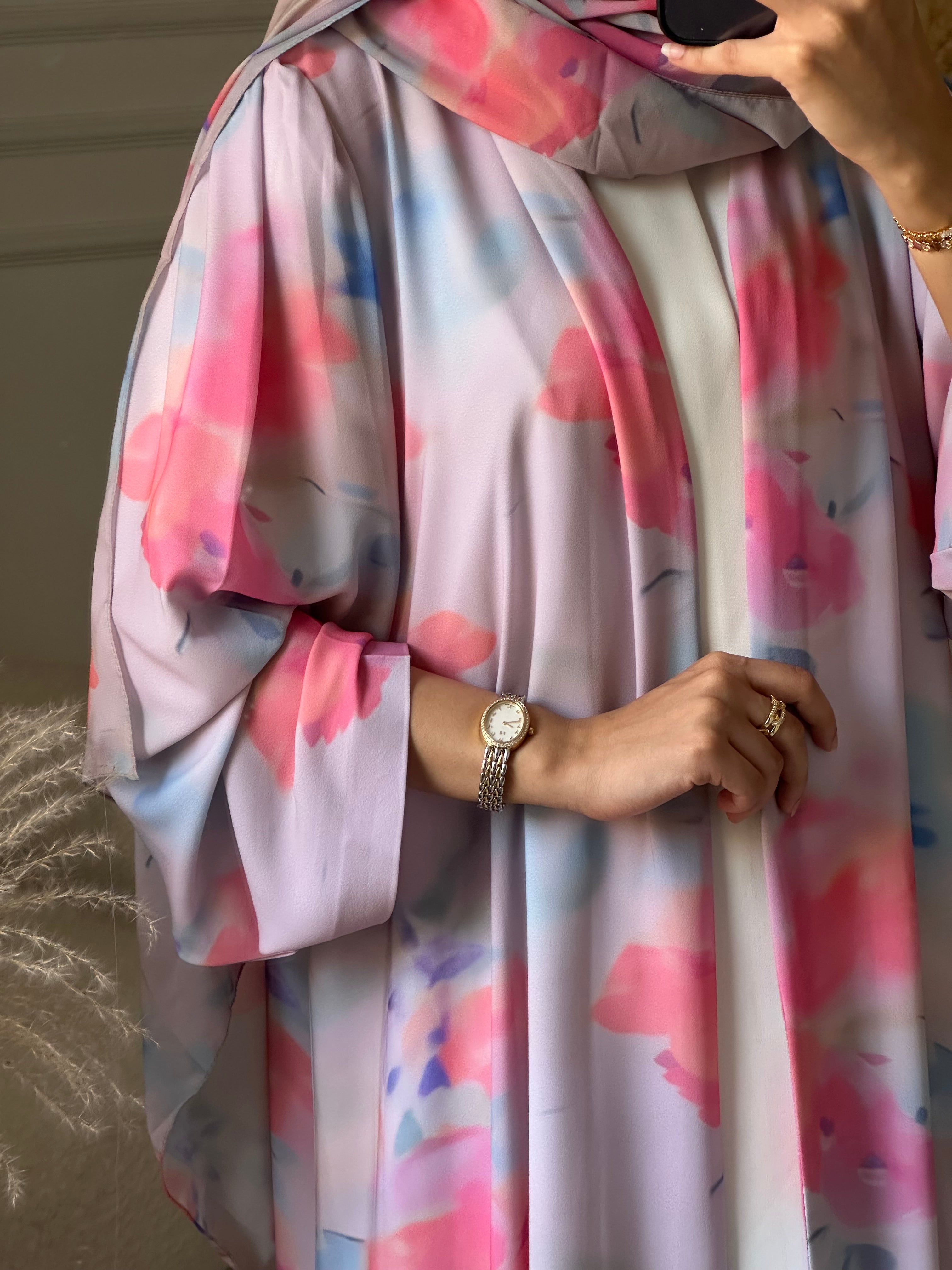C 1204 Pink Printed Abaya