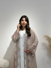 C 1418-01 Beige Floral Lace Abaya