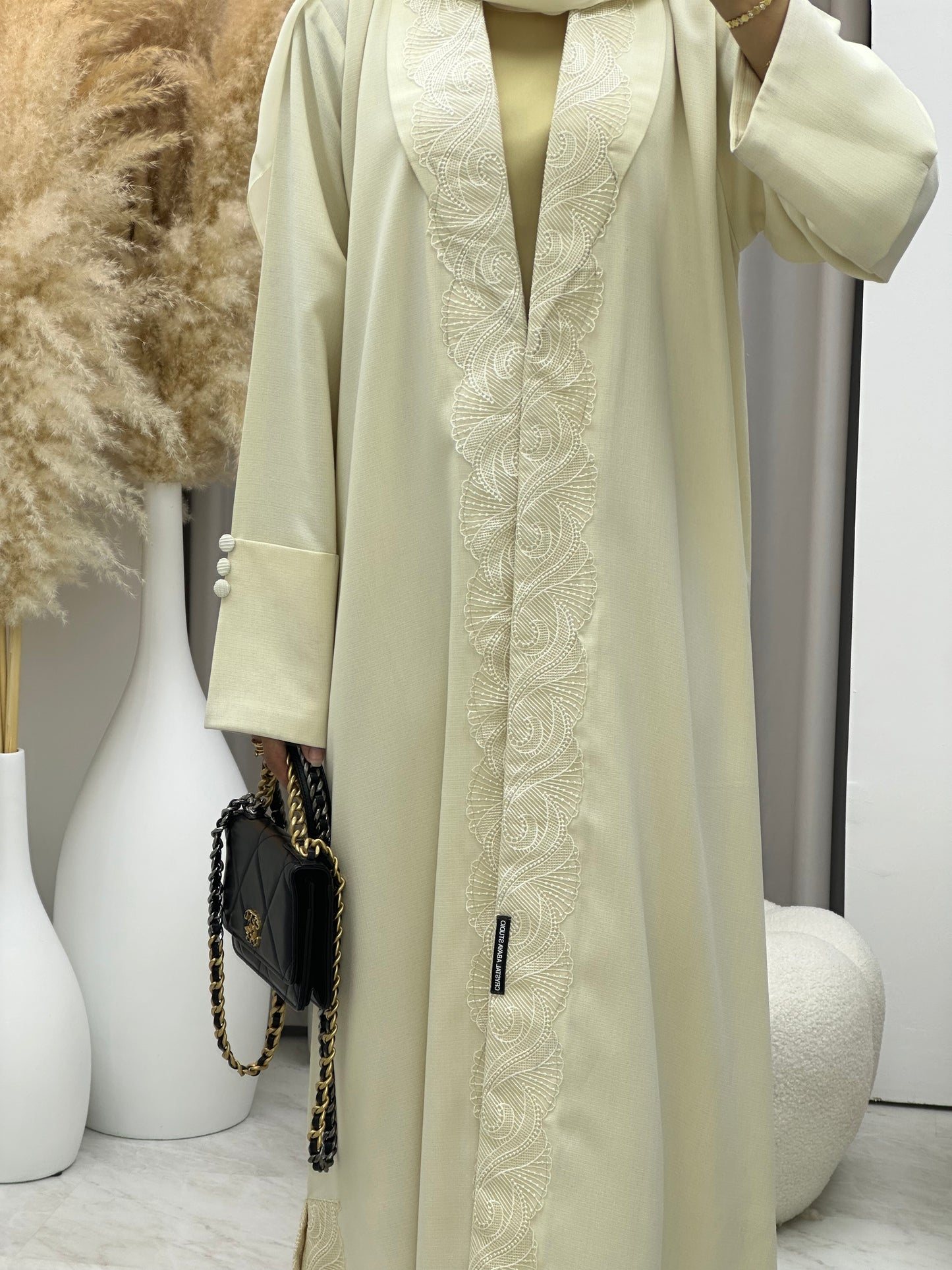 C 0437 Beige Embroidery Coat Abaya