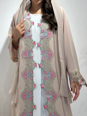 C 1418-01 Beige Floral Lace Abaya