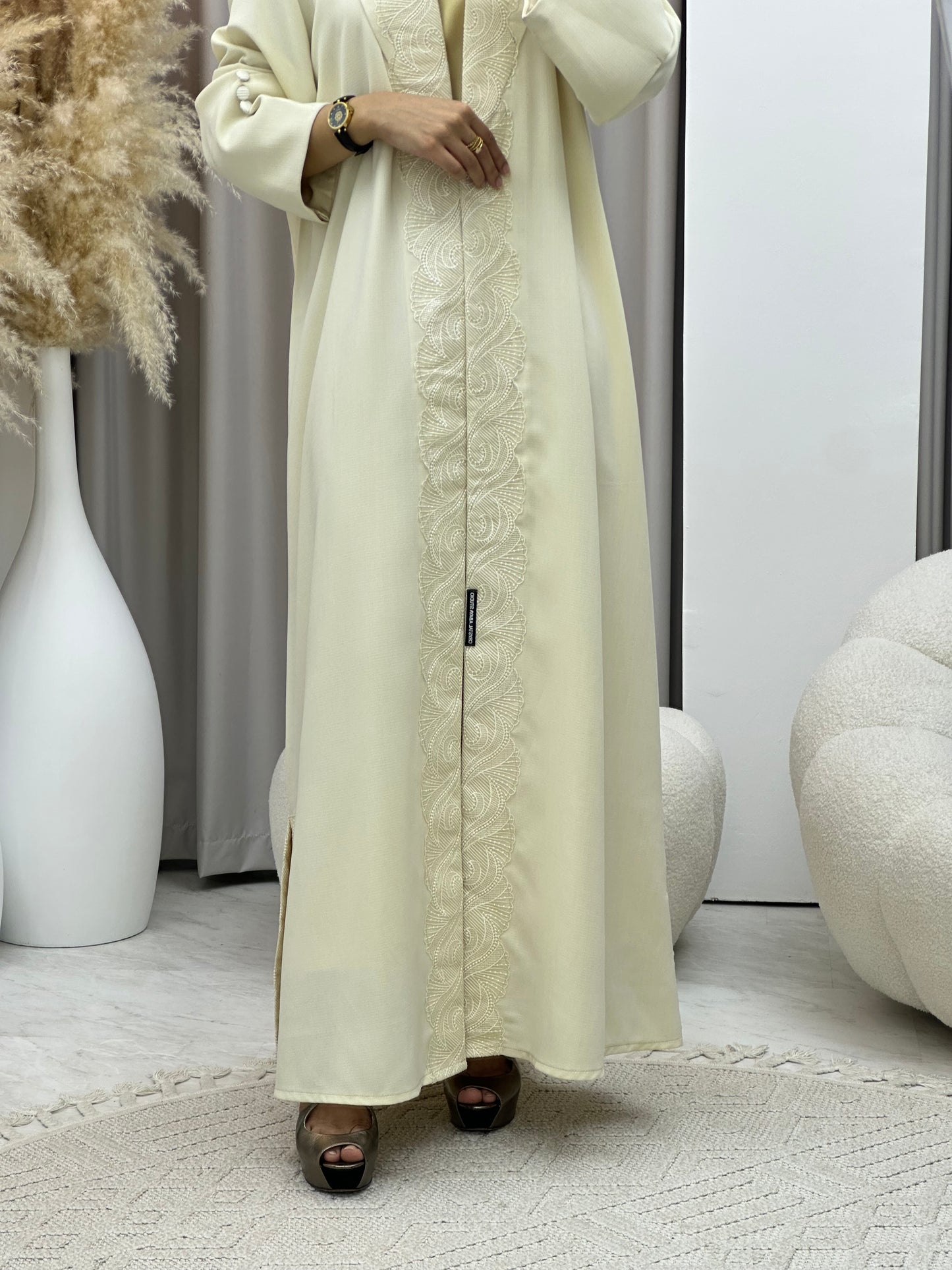 C 0437 Beige Embroidery Coat Abaya