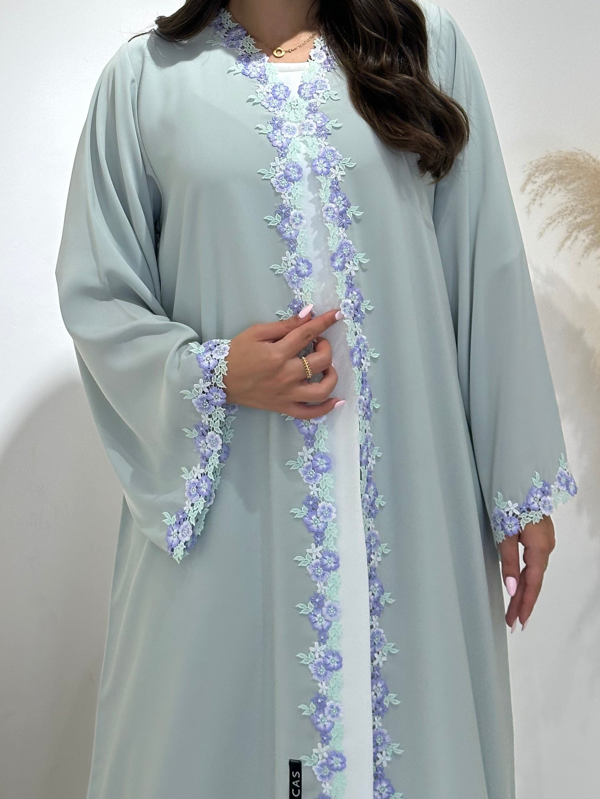 C 1417-01 Mint Floral Lace Abaya