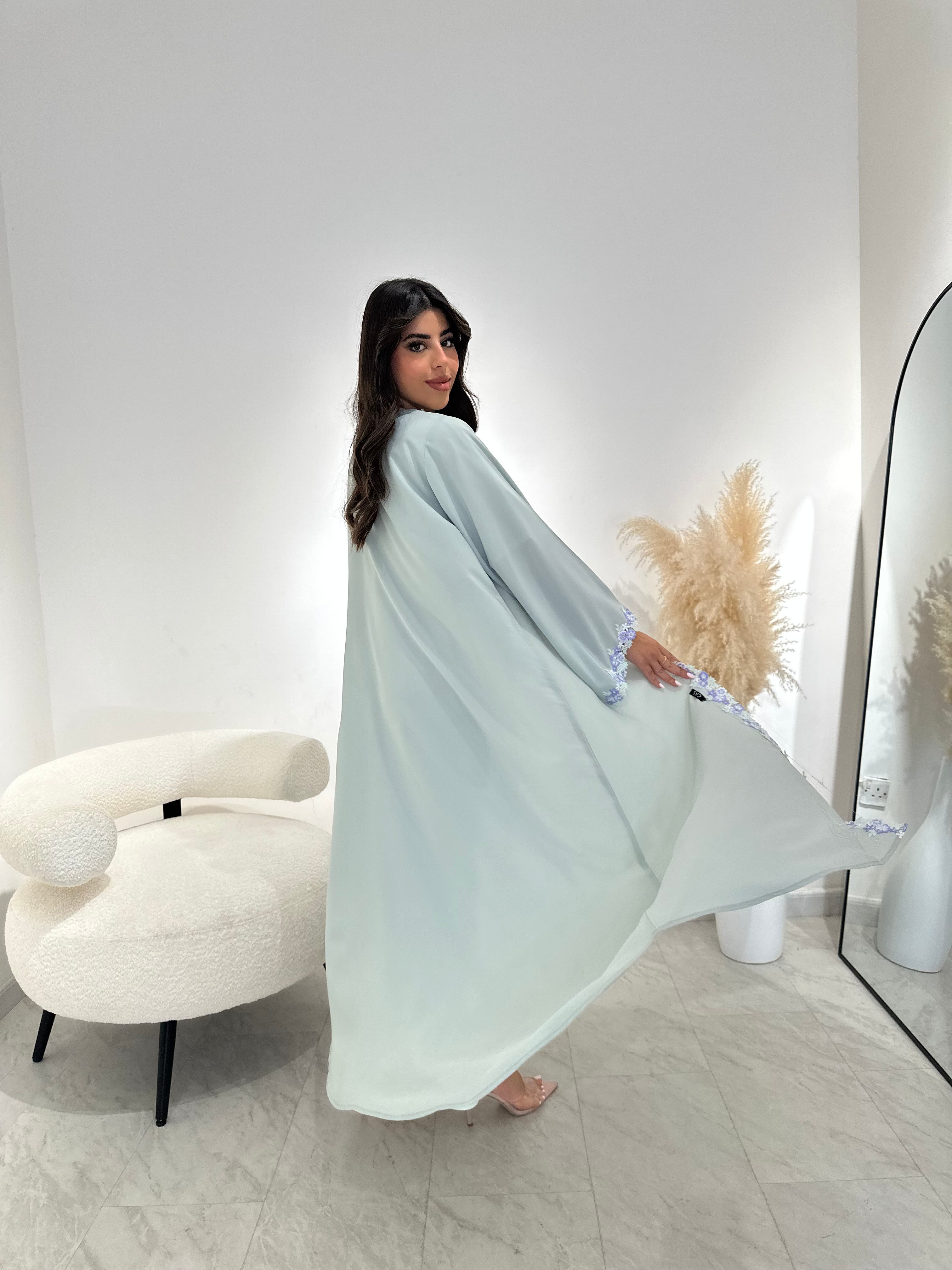 C 1417-01 Mint Floral Lace Abaya