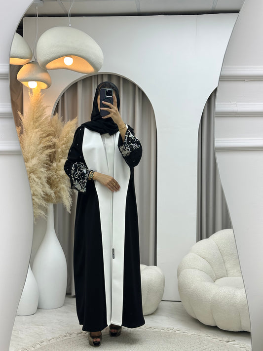 C 0430 Black White Beaded Abaya