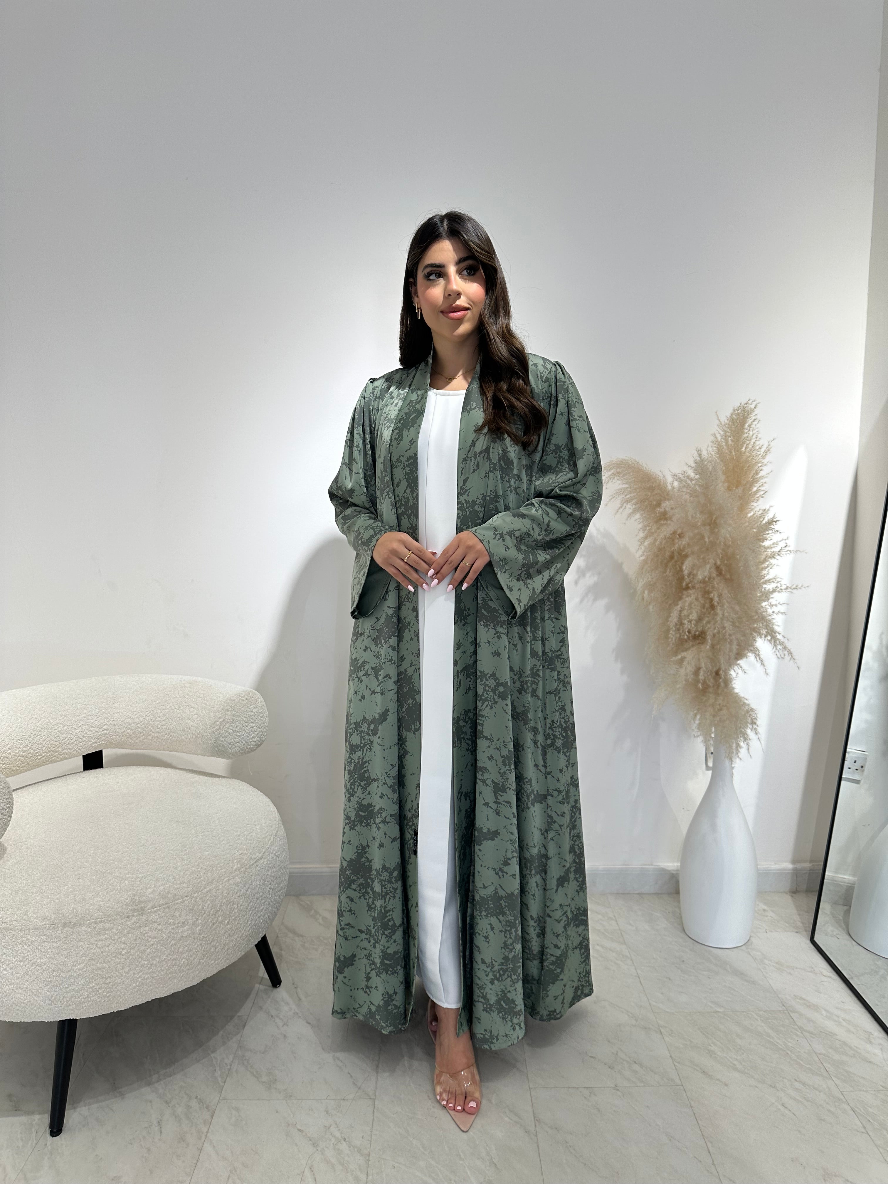 C 1414-01 Sea Green Printed Abaya