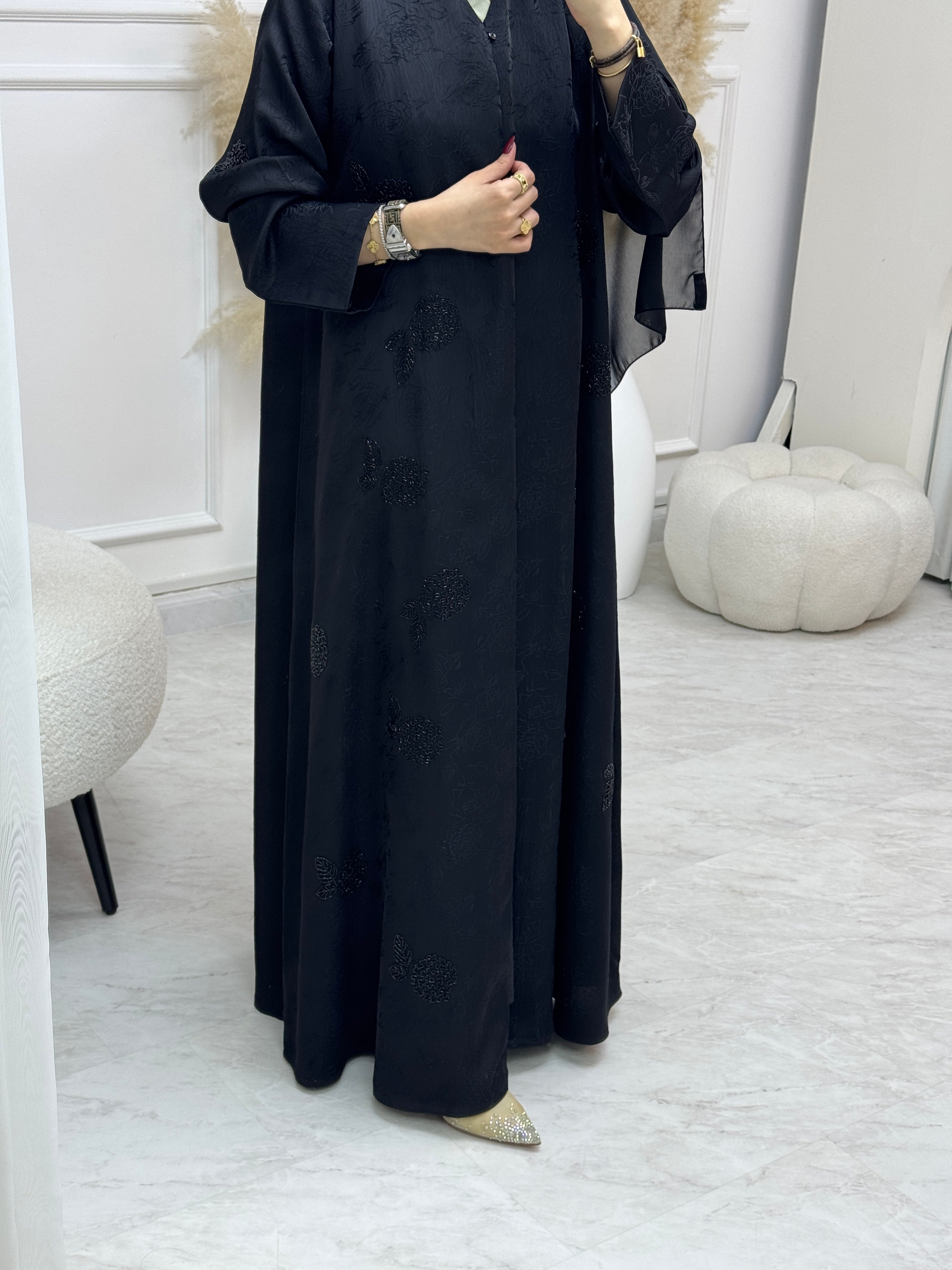 C 0989 Black Beaded Abaya