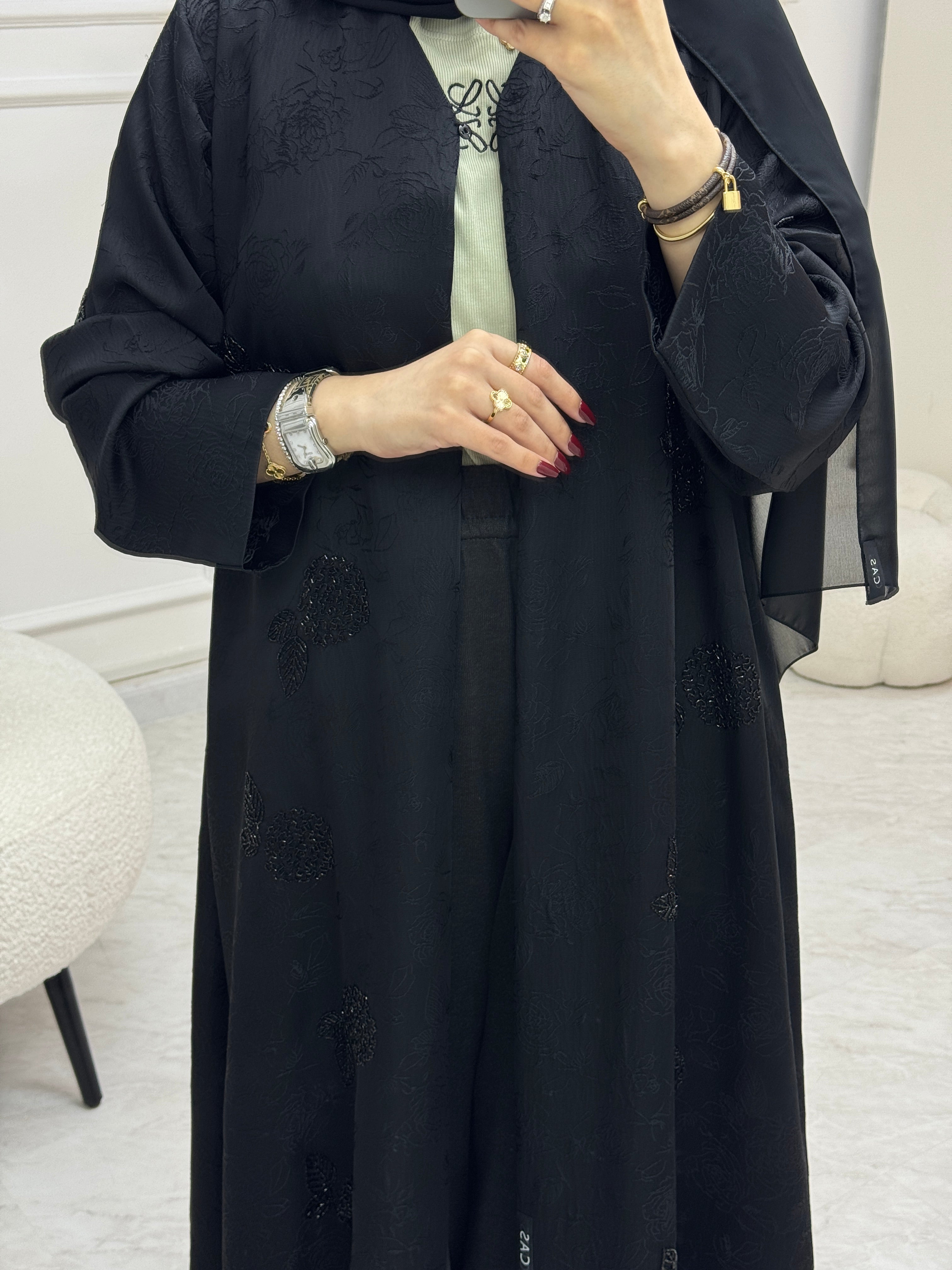 C 0989 Black Beaded Abaya