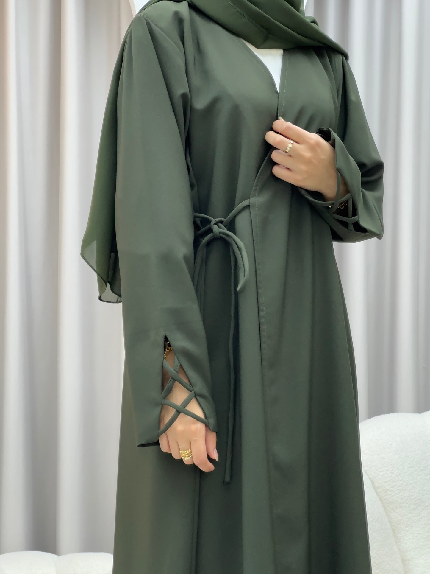 C 0439 Olive Overlap Abaya