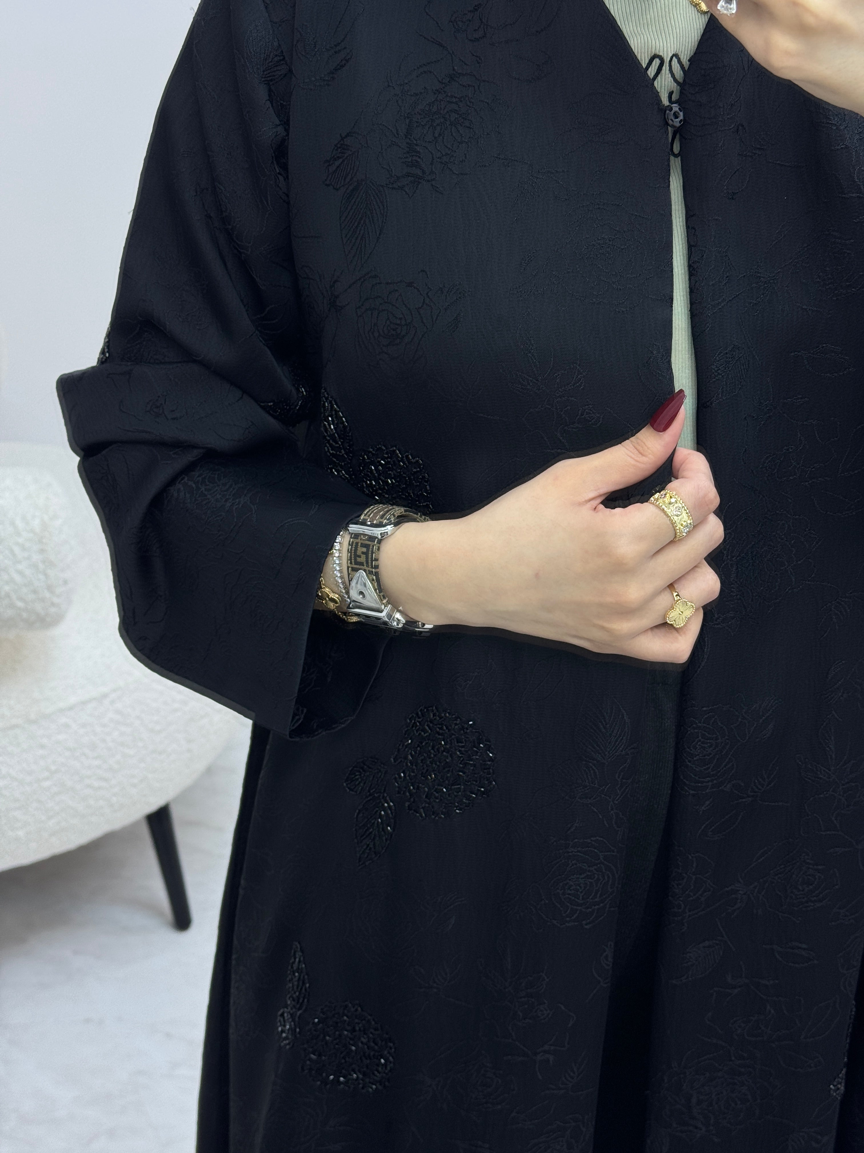C 0989 Black Beaded Abaya