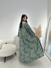 C 1414-01 Sea Green Printed Abaya