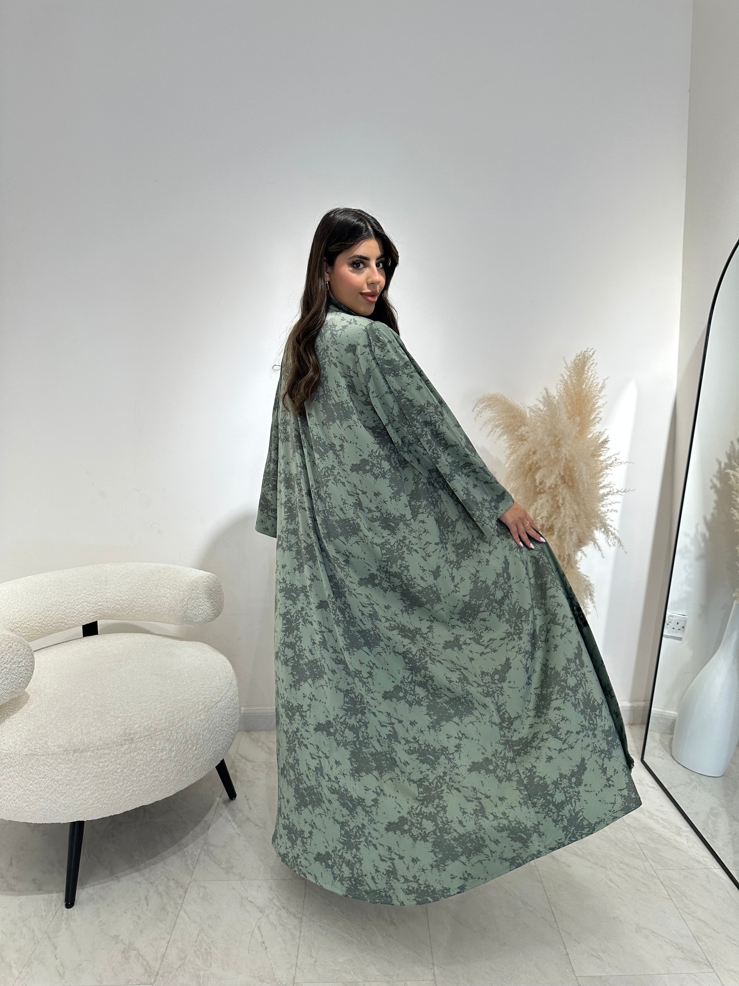 C 1414-01 Sea Green Printed Abaya
