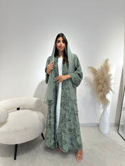 C 1414-01 Sea Green Printed Abaya