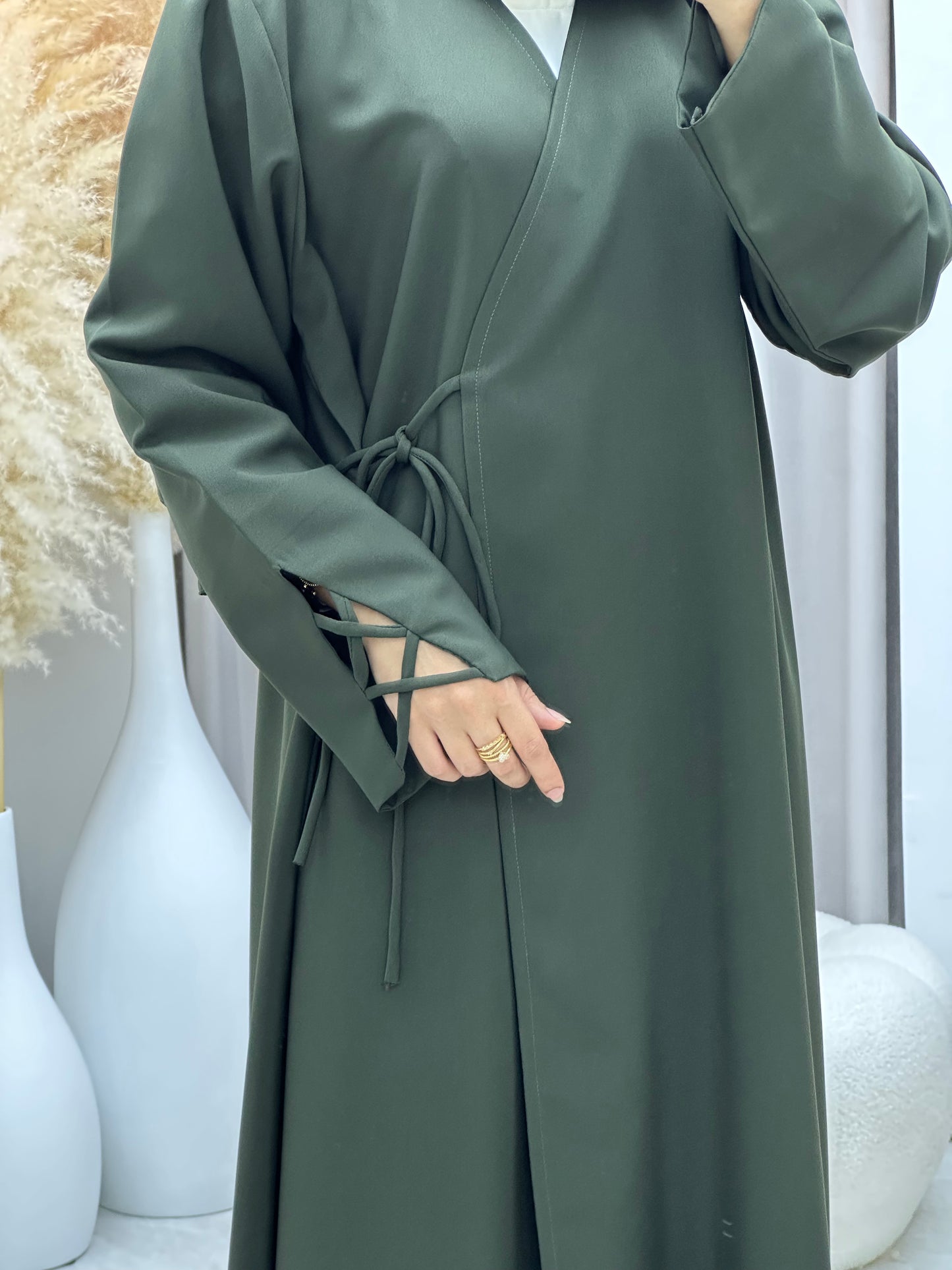 C 0439 Olive Overlap Abaya