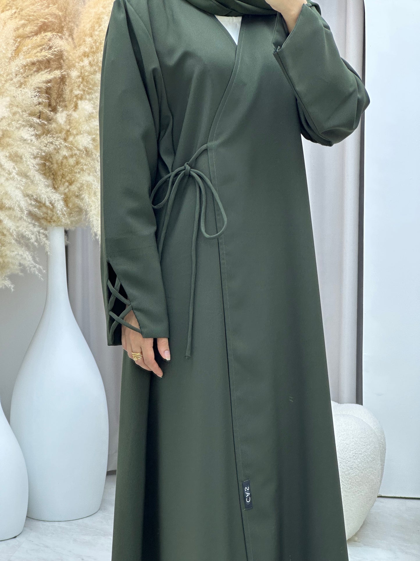 C 0439 Olive Overlap Abaya