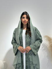 C 1414-01 Sea Green Printed Abaya