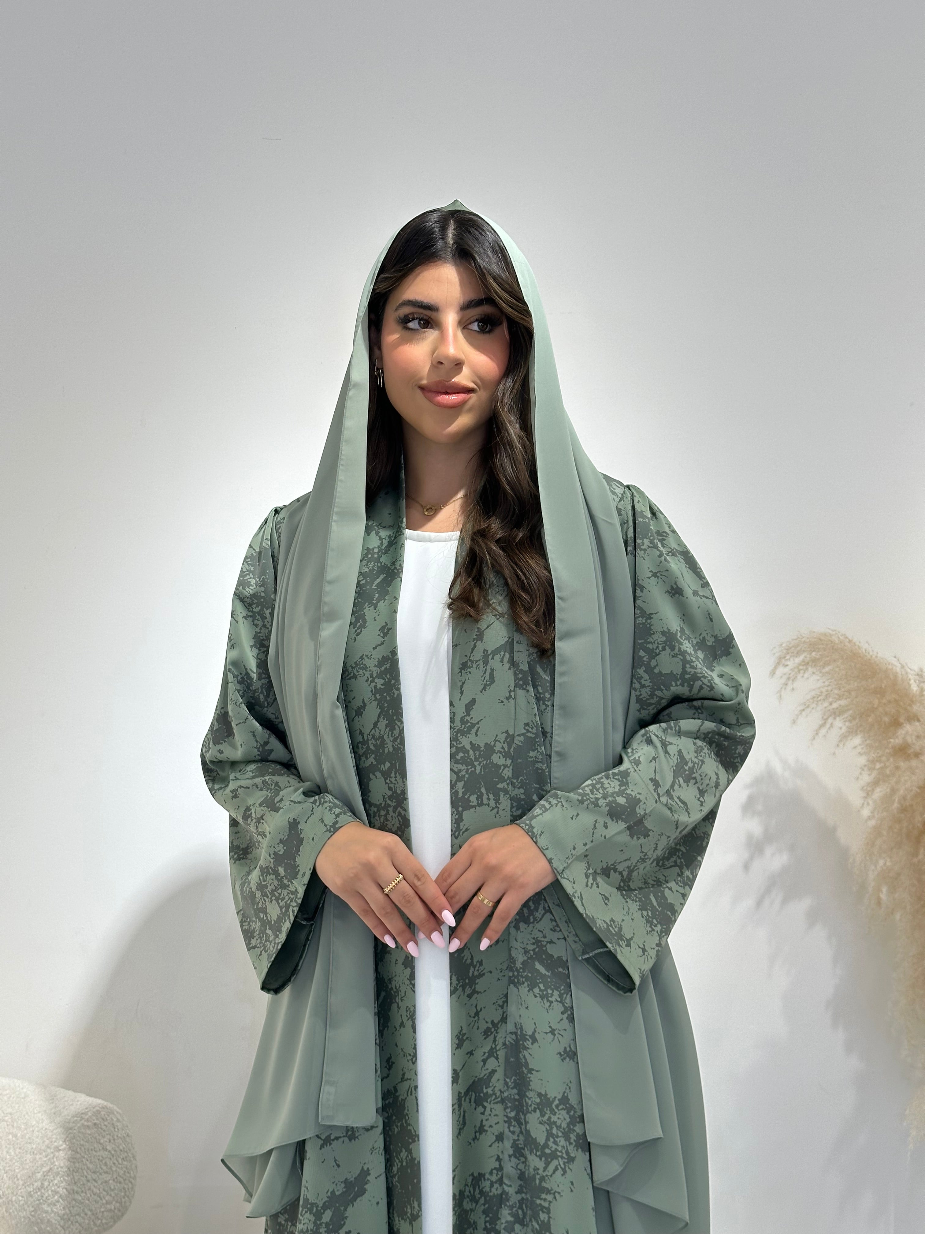 C 1414-01 Sea Green Printed Abaya