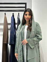 C 1414-01 Sea Green Printed Abaya