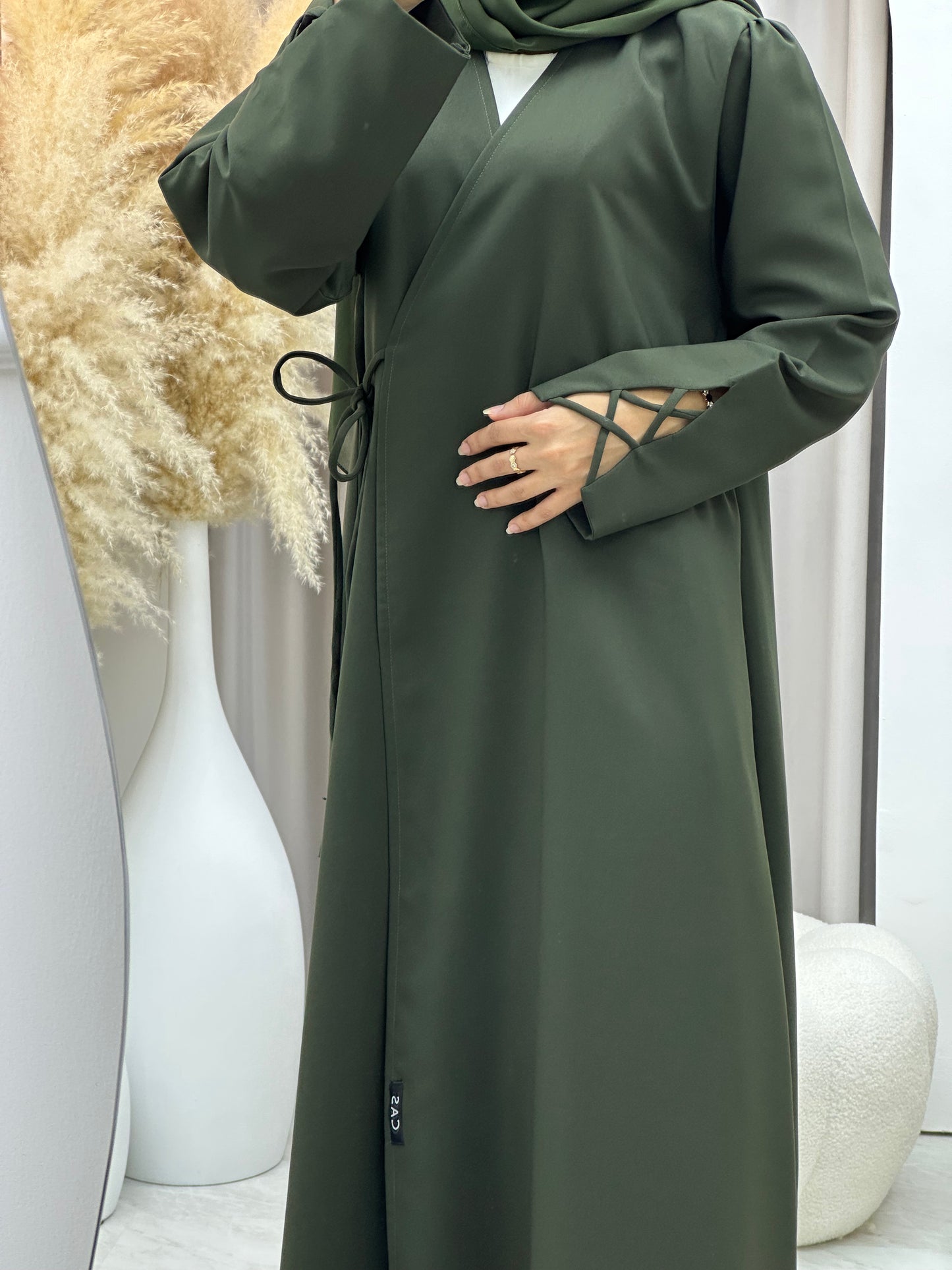 C 0439 Olive Overlap Abaya