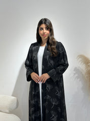 C 1413-01 Black Floral Printed Abaya