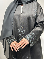 عباية رمادية مزينة بالخرز مزينة بالزهور C 1609