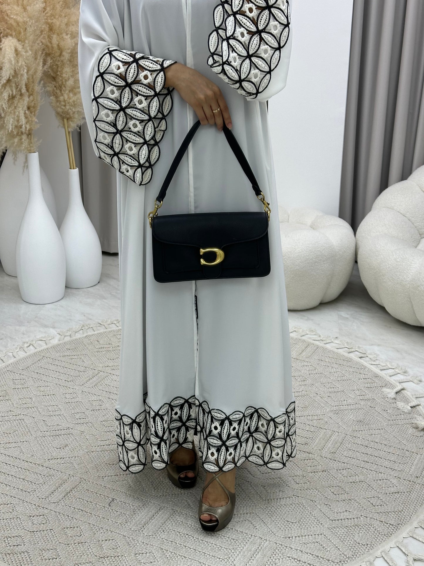 C 0231 White Lace Abaya