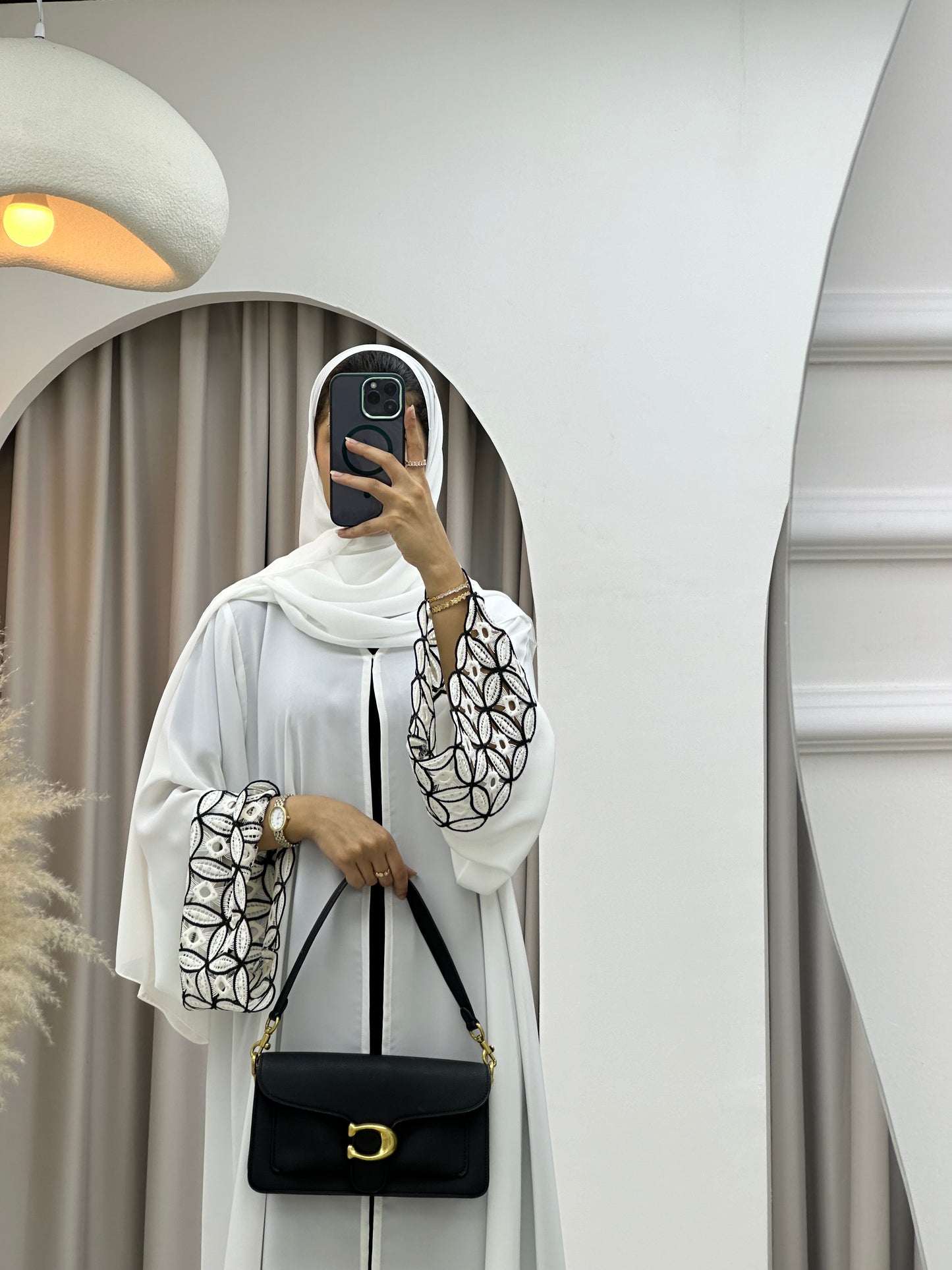 C 0231 White Lace Abaya