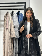 C 1413-01 Black Floral Printed Abaya