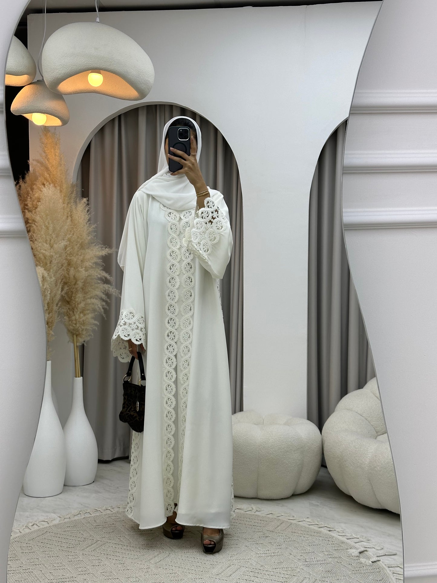 C 0230-01 White Lace Abaya