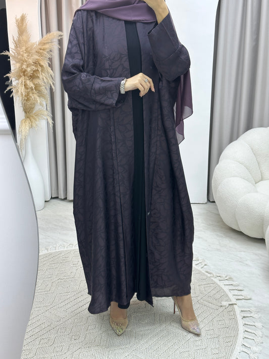 C Leaf Print Purple Bisht Abaya