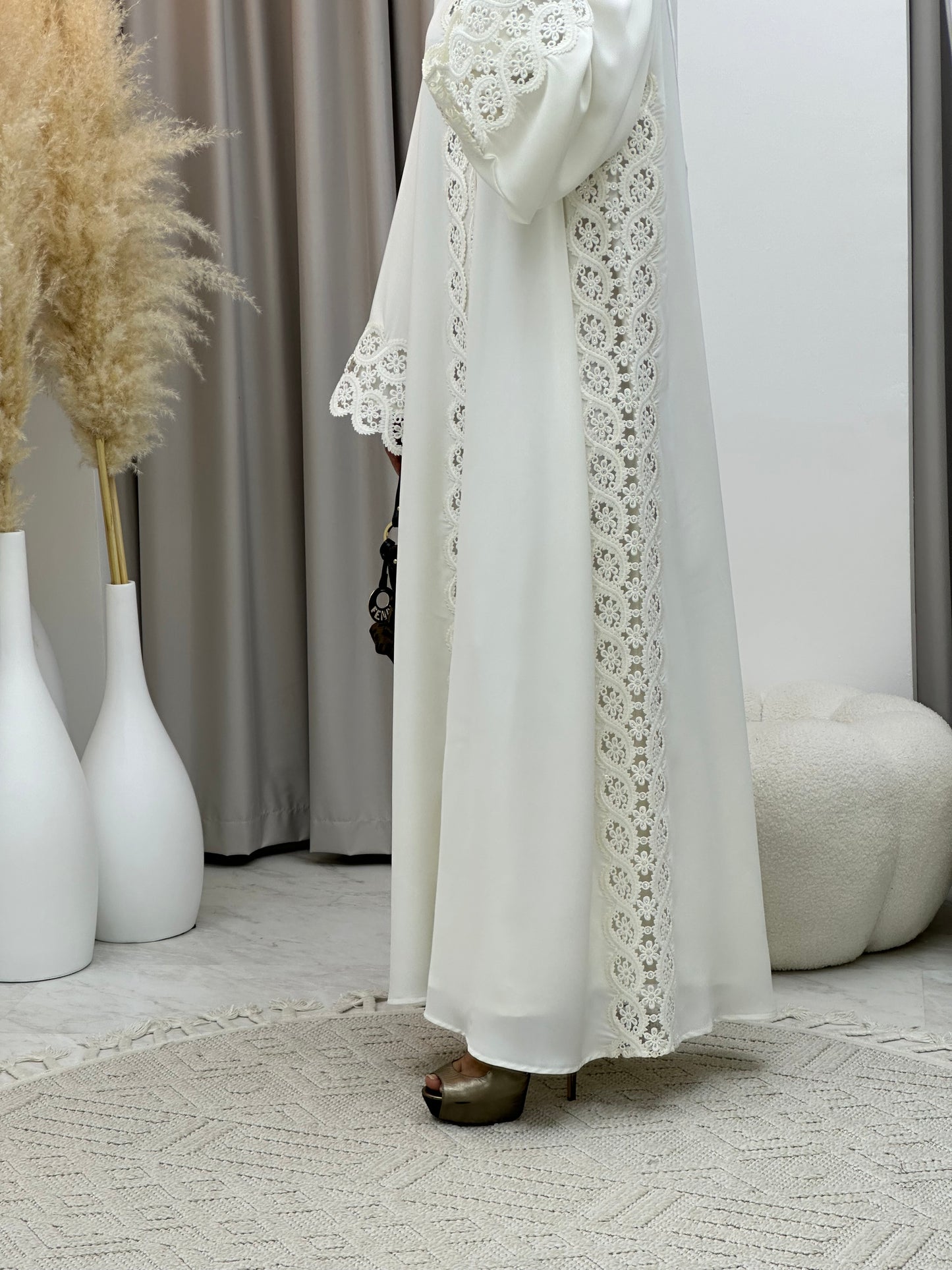 C 0230-01 White Lace Abaya