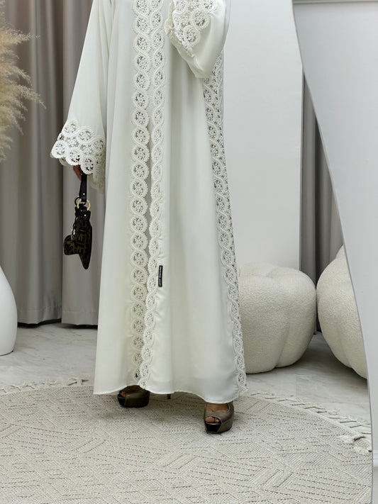 C 0230-01 White Lace Abaya