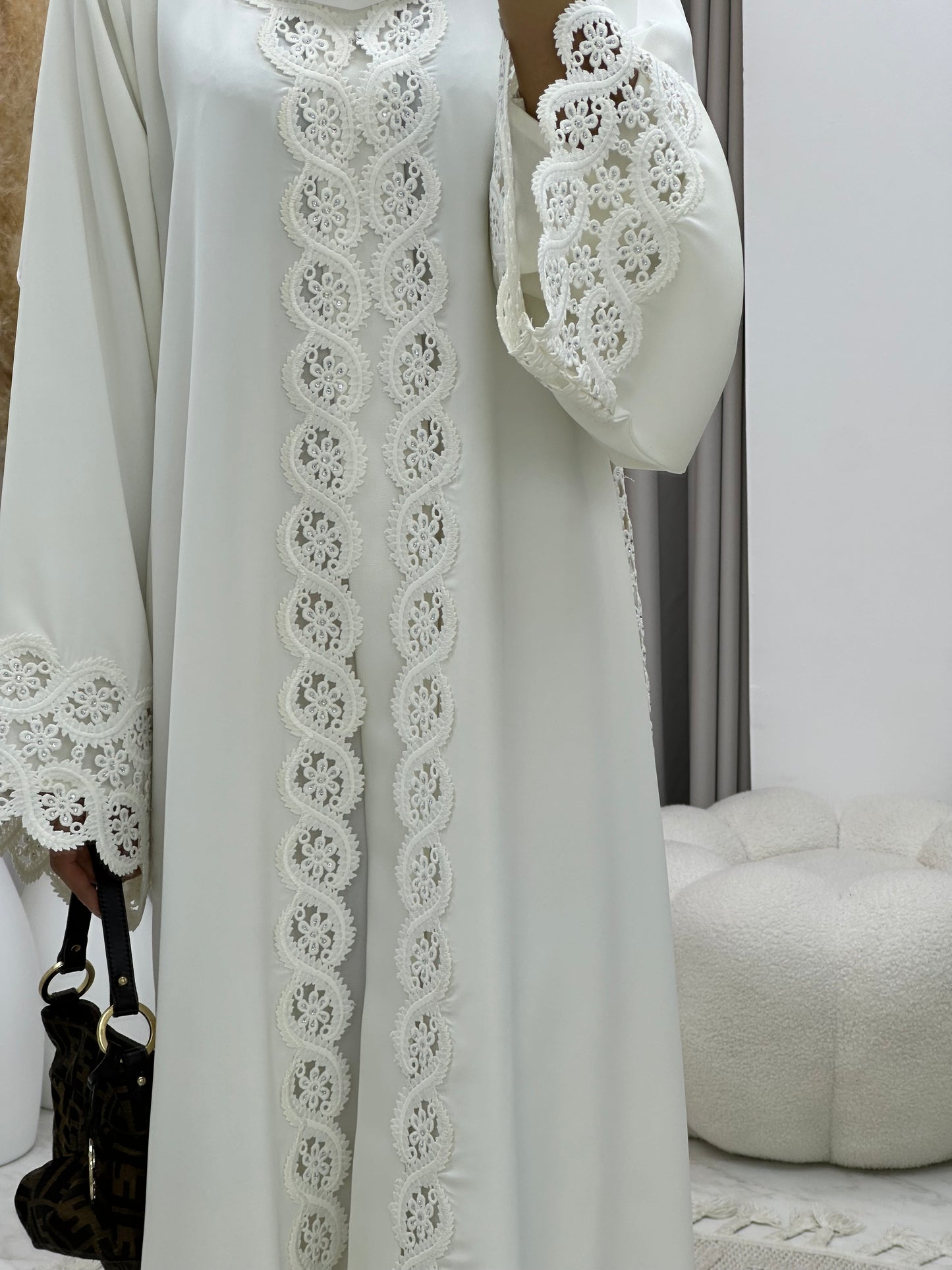 C 0230-01 White Lace Abaya