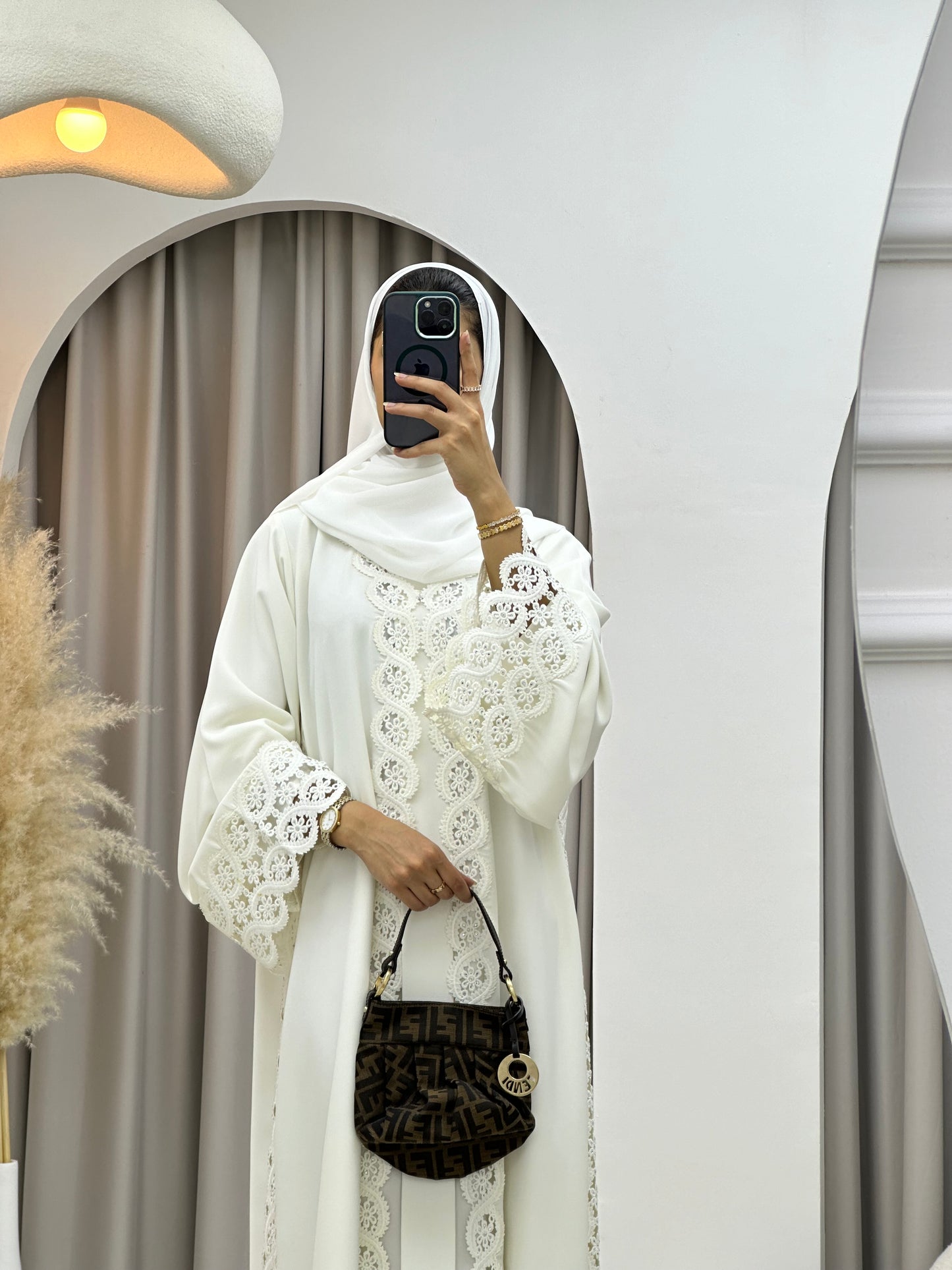 C 0230-01 White Lace Abaya