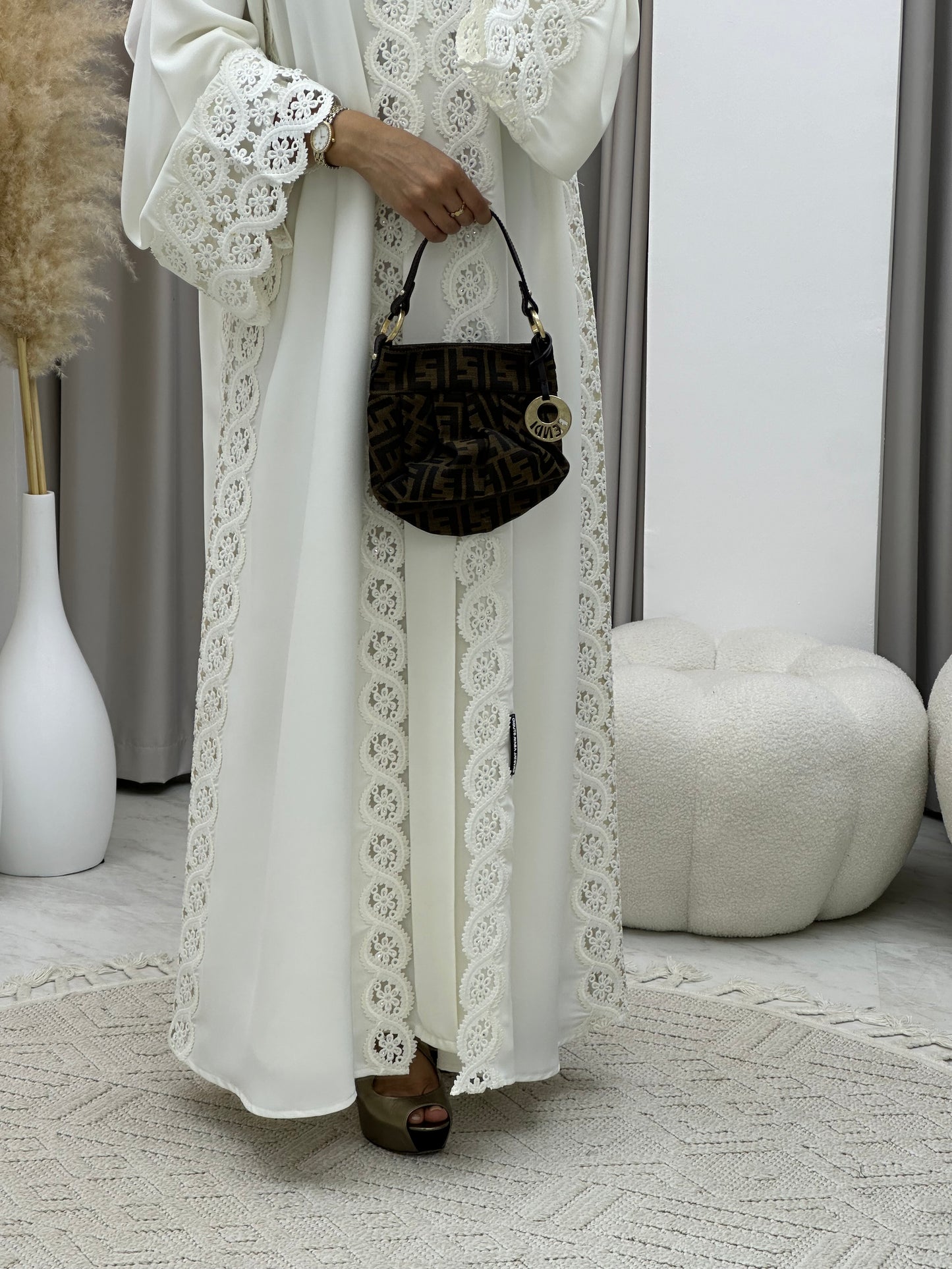 C 0230-01 White Lace Abaya