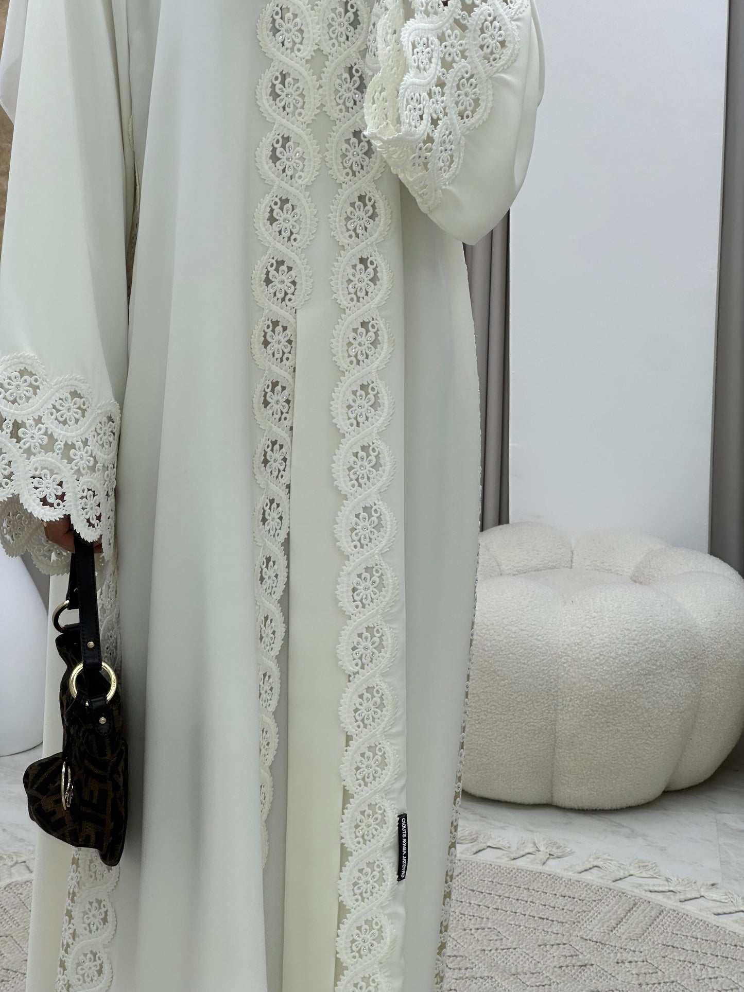 C 0230-01 White Lace Abaya